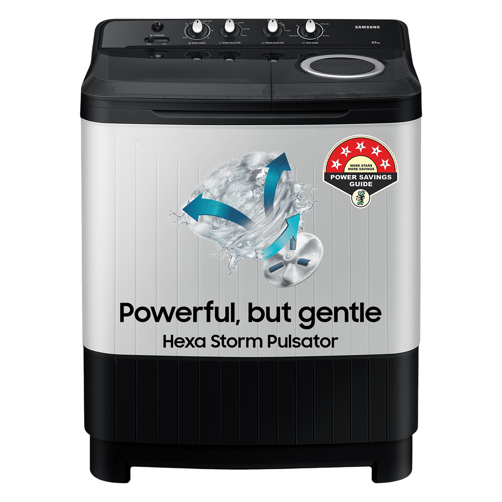 SAMSUNG 8.5 kg 5 Star Semi Automatic Washing Machine with Rat Protection (WT75B3200RR/TL, Dark Grey)