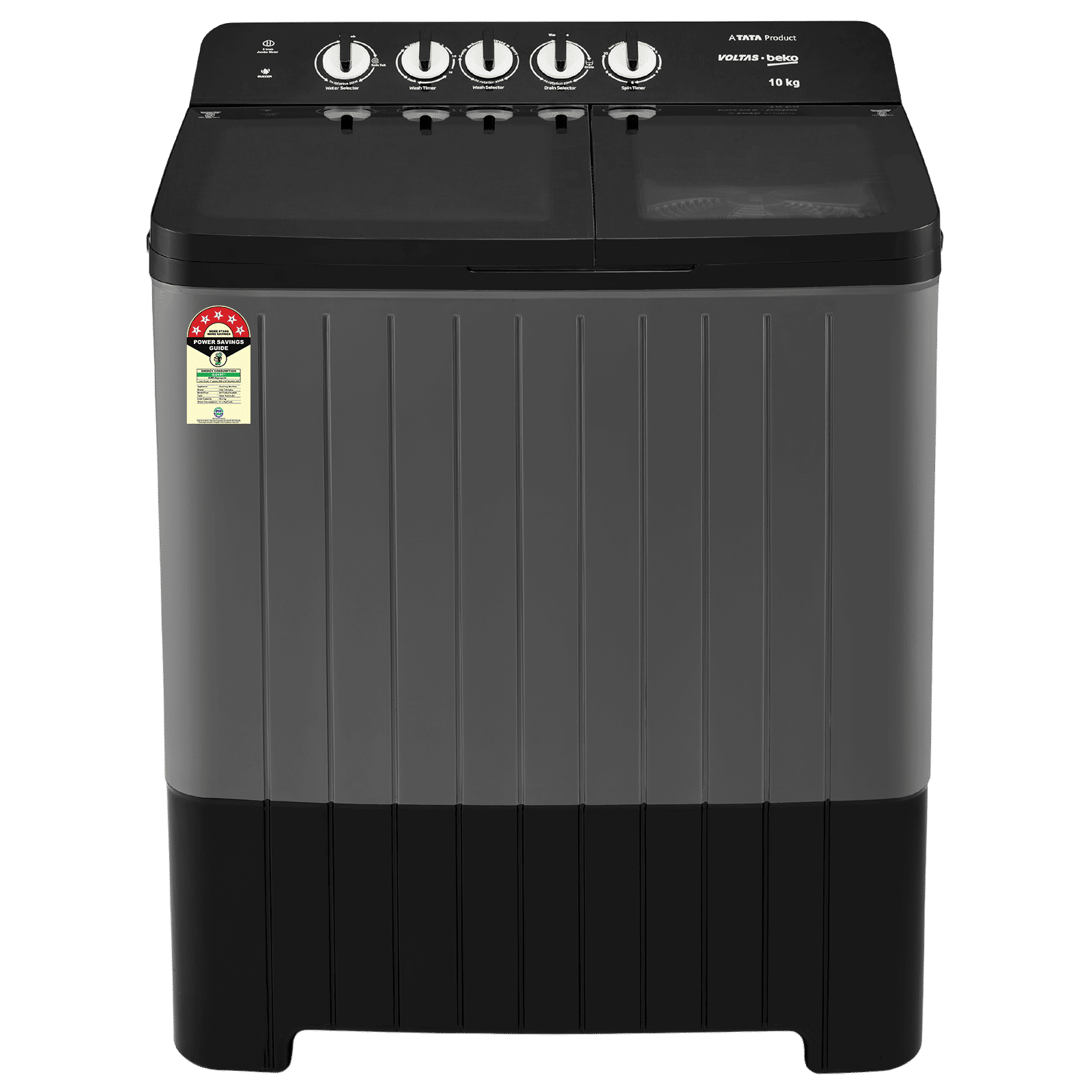 VOLTAS beko 10 kg 5 Star Semi Automatic Washing Machine with IPX4 Control Panel (WTT100UPA, Dark Grey)​