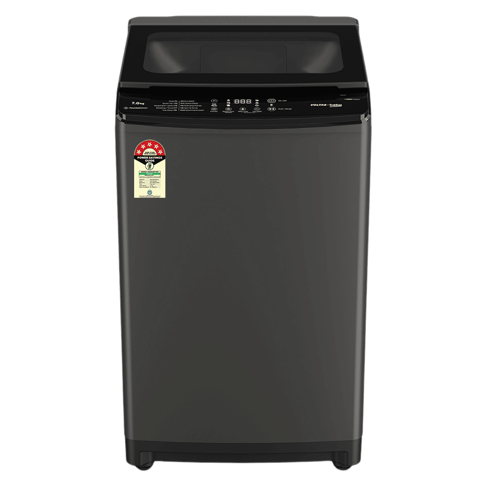 VOLTAS beko 7 Kg 5 Star Fully Automatic Top Load Washing Machine (WTL7006UAA, Aqua Wave Drum, Medium Grey)