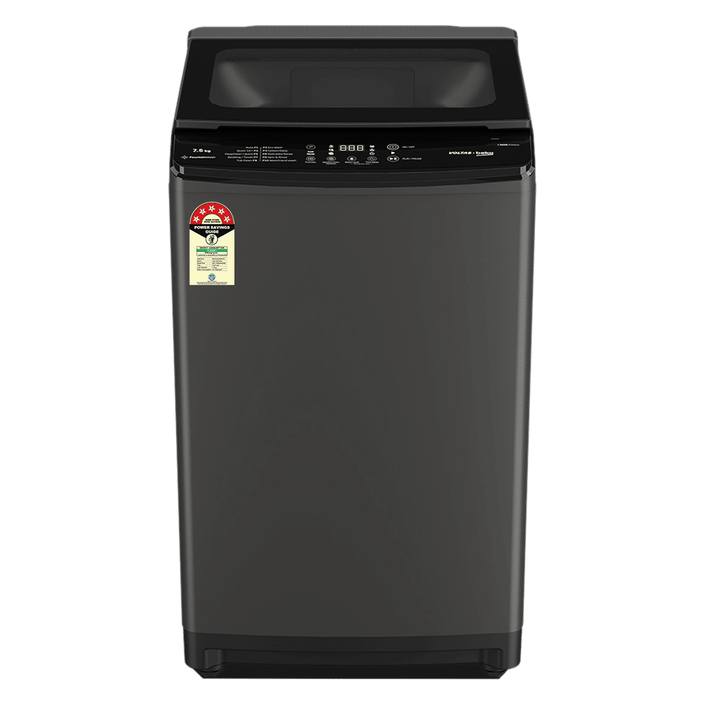 VOLTAS beko 7.5 Kg 5 Star Fully Automatic Top Load Washing Machine (WTL7506UAA, Aqua Wave Drum, Medium Grey)