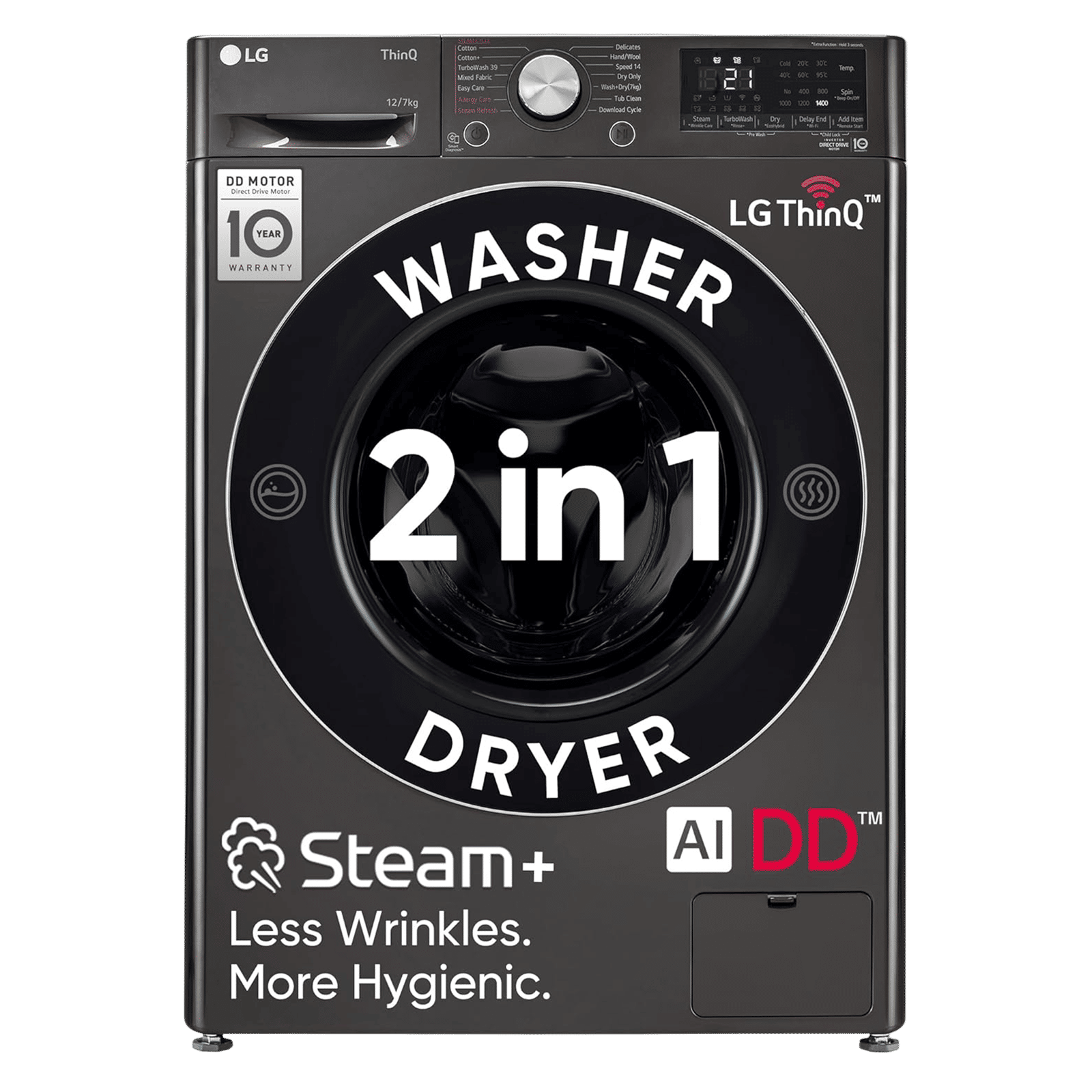 LG 12/7 kg Wi-Fi Inverter Fully Automatic Front Load Washer Dryer (Vivace WD, FHD1207STB.APBQEIL, AI Direct Drive, Platinum Black)