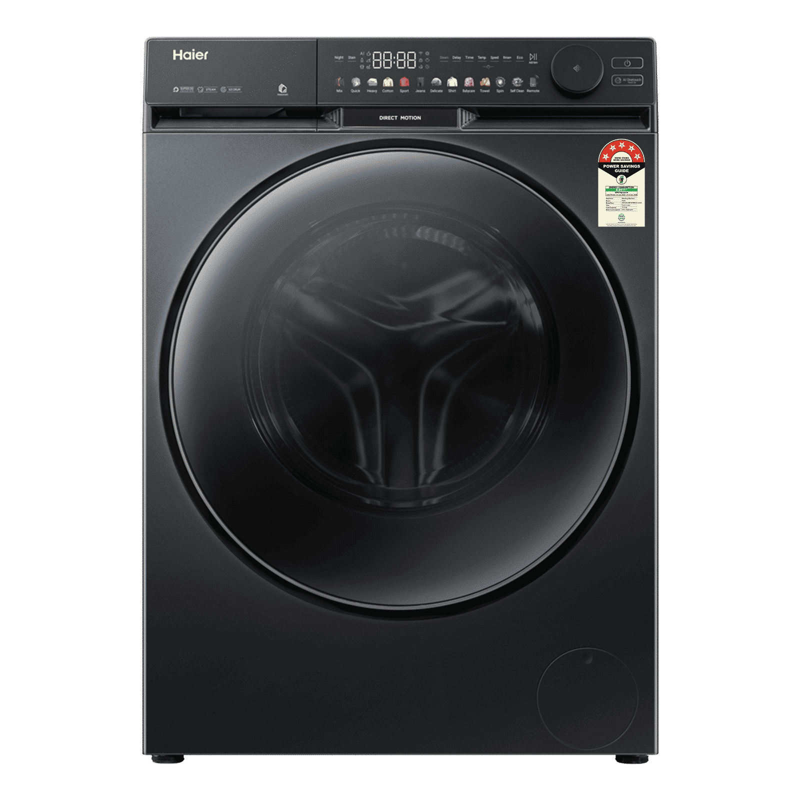 Haier 12 kg 5 Star Wi-Fi Inverter Fully Automatic Front Load Washing Machine (F9, HW120-DM14F9BKU1, Direct Motion Motor, Black)