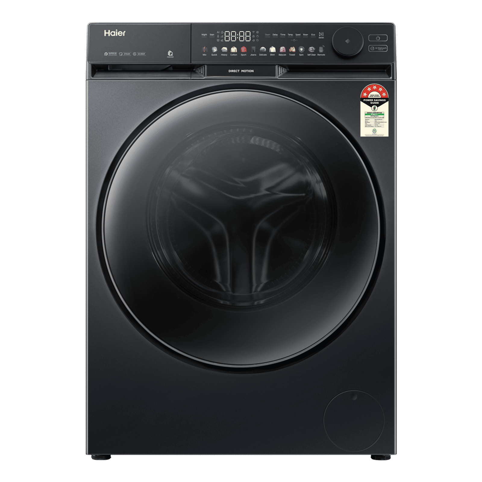 Haier 12 kg 5 Star Wi-Fi Inverter Fully Automatic Front Load Washing Machine (F9, HW120-DM14F9BKU1, Direct Motion Motor, Black)