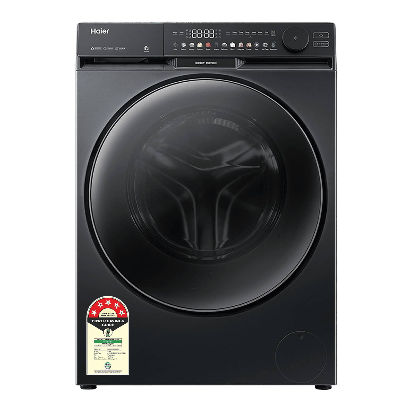 Haier 10 kg 5 Star Wi-Fi Fully Automatic Front Load Washing Machine (F9B, HW100-DM14F9BKU1, Direct Motion Motor, Black)