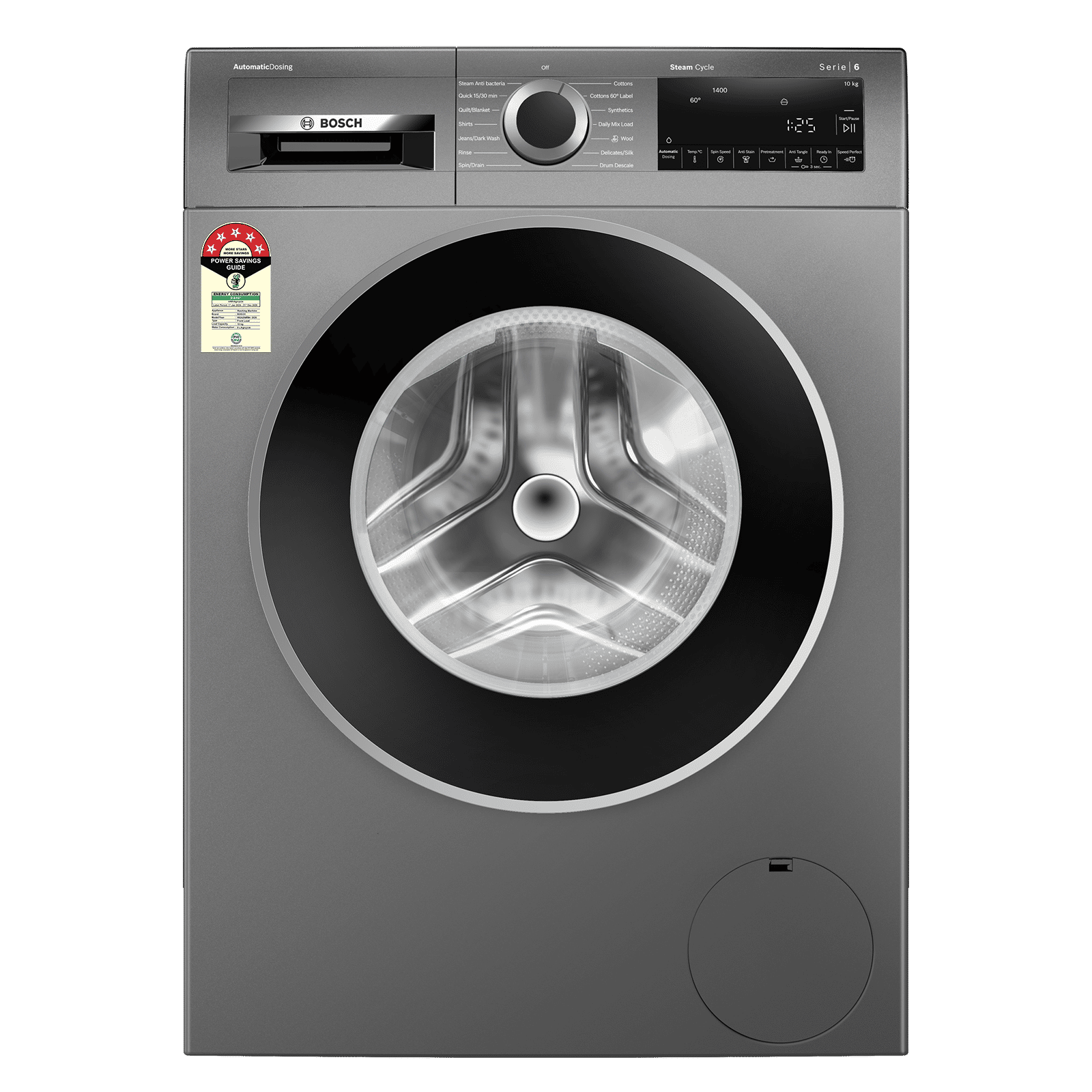 BOSCH 10 kg 5 Star Fully Automatic Front Load Washing Machine (Series 6, WGA254IRIN, EcoSilence Drive, Cast Iron Grey)