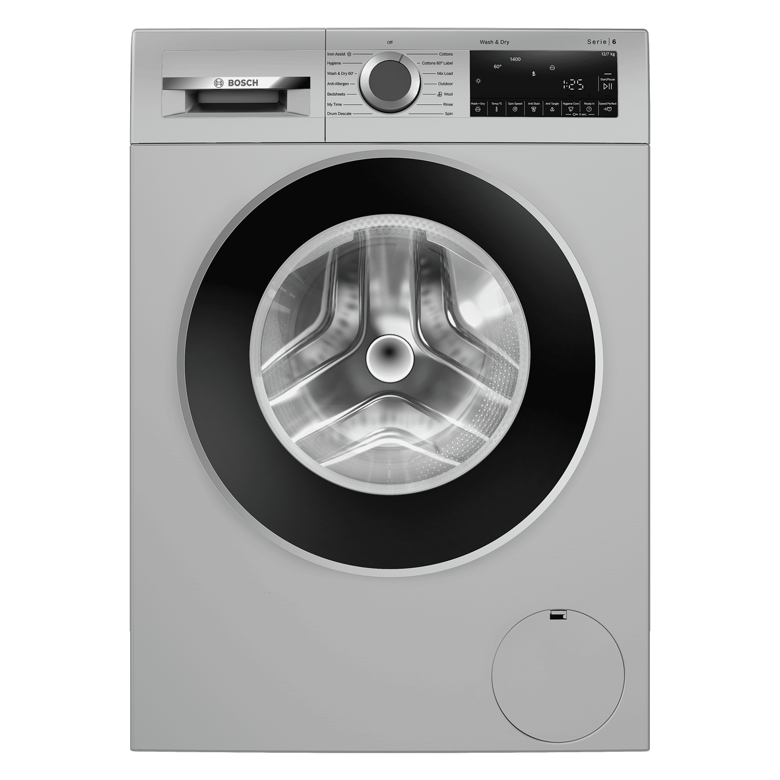 Bosch 12/7 kg Inverter Fully Automatic Front Load Washer Dryer (Series 6, WNA2740SIN, EcoSilence Drive, Silver)