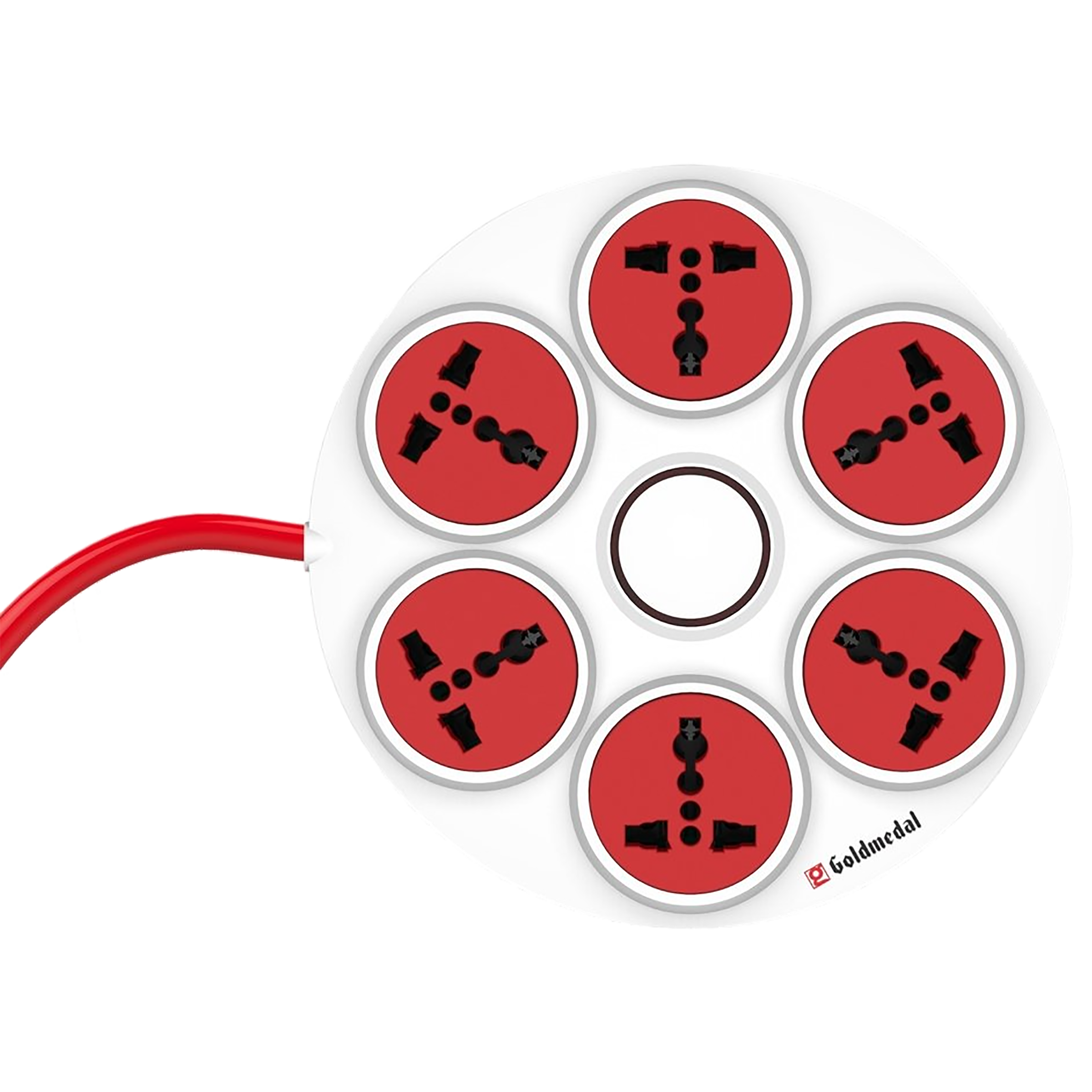 Goldmedal Curve 6 Amp 6 Sockets Extension Board 2 Meters (Master Switch, 205100, White/Red)