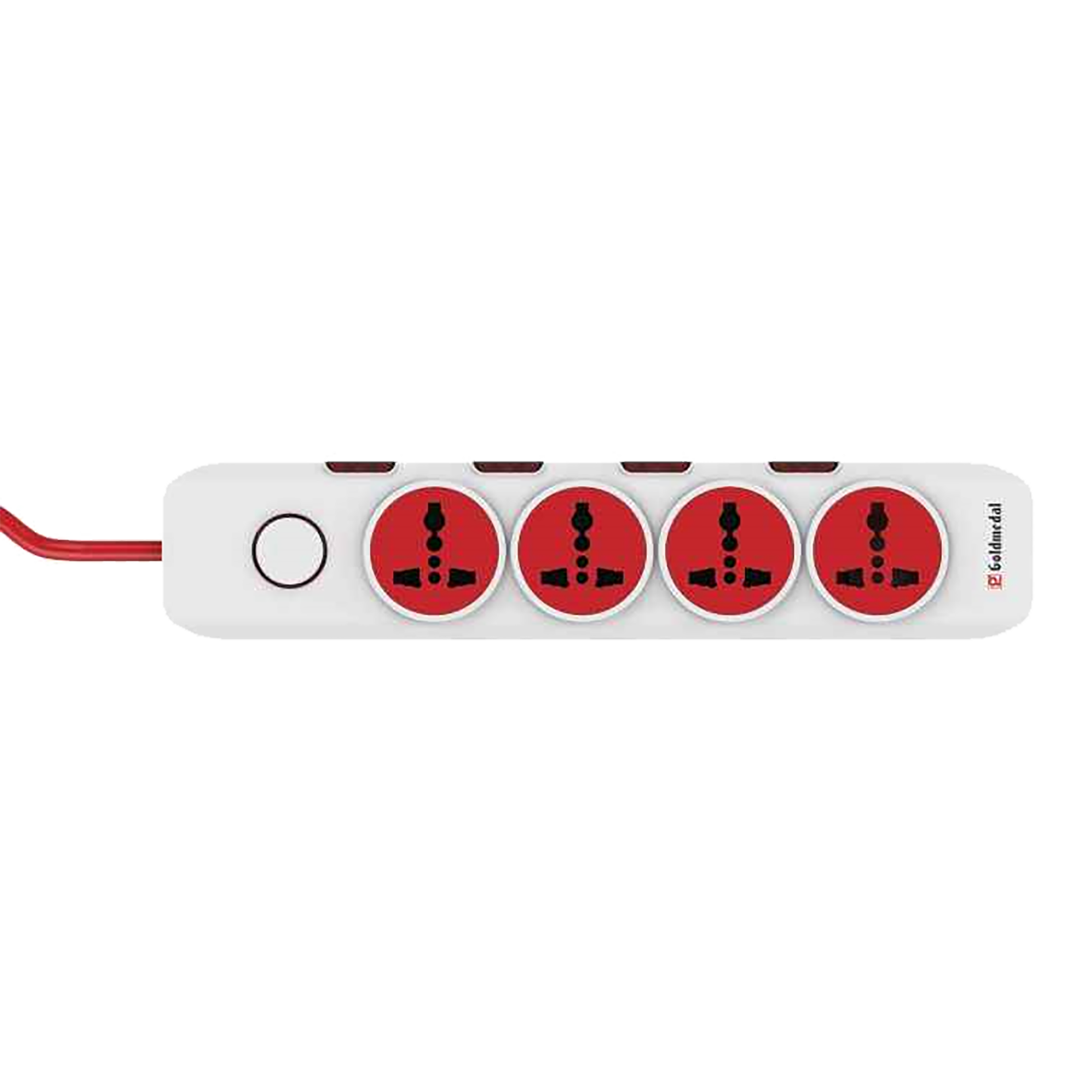 Goldmedal I-Design 6 Amp 4 Sockets Extension Board (2 Meters, Master Switch, 205103, White/Red)