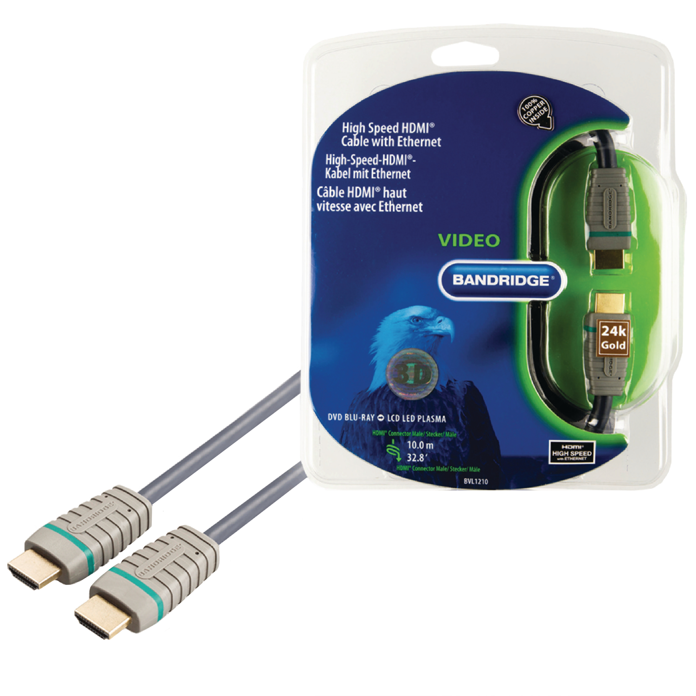 Bandridge BVL1210 10 Meter HDMI to HDMI Audio & Video HDMI Cable (Ultra Durable, Blue)