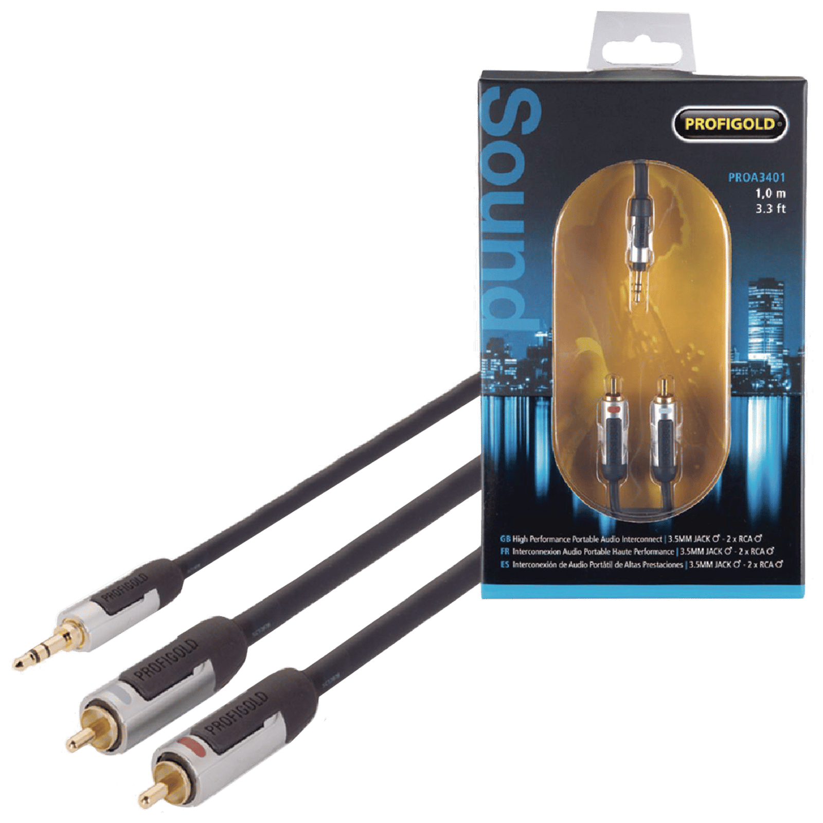 PROFIGOLD PROA3401 PVC 1 Meter 3.5mm Stereo to RCA Audio Cable (IAT Technology, Anthracite)