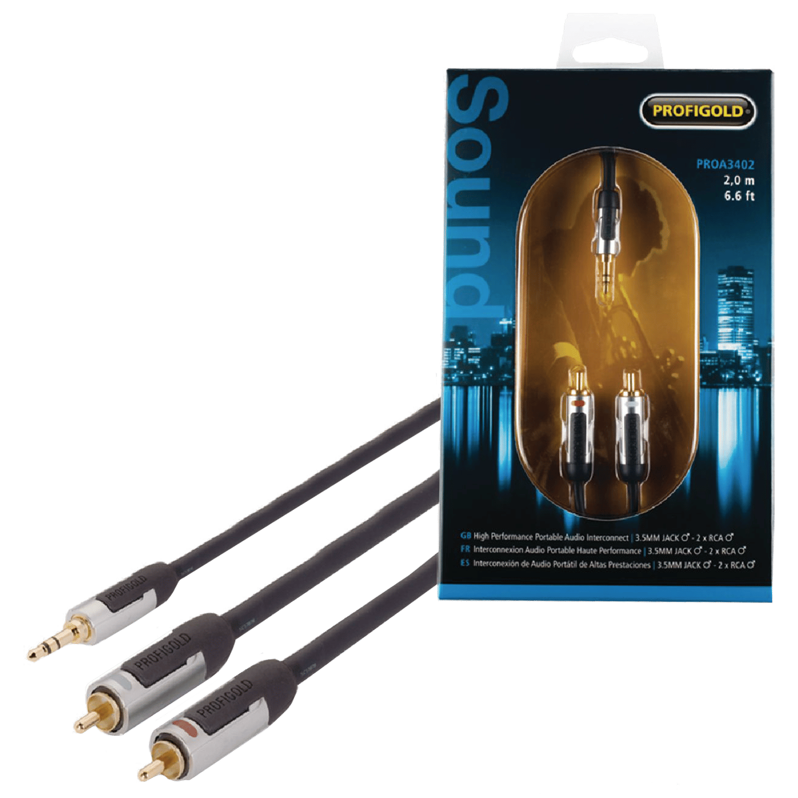PROFIGOLD PROA3402 3.5mm Stereo to RCA 2 Meter Audio Cable (IAT Technology, Anthracite)