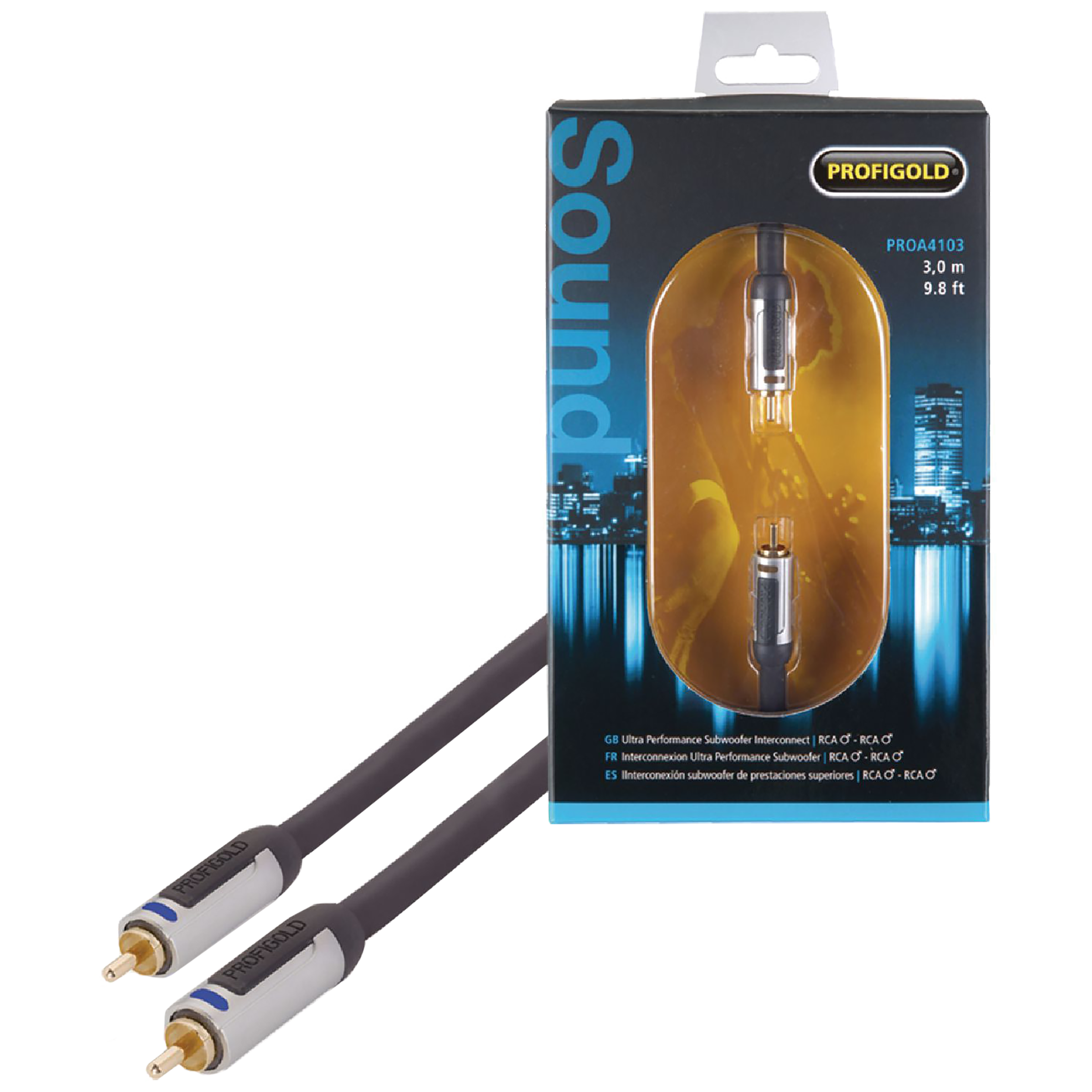 PROFIGOLD PROA4103 PVC 3 Meter RCA to RCA Audio Cable (Double Screening, Anthracite)