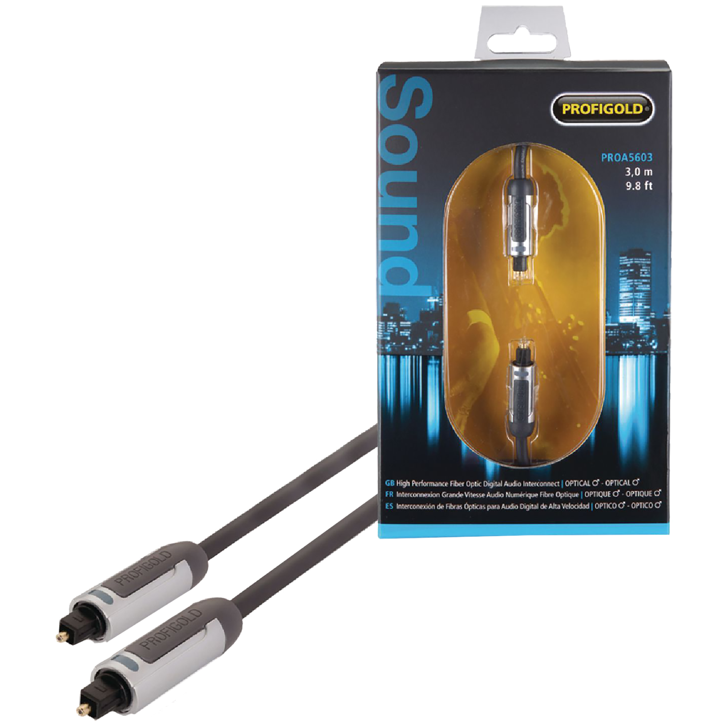 PROFIGOLD PROA5603 PVC 3 Meter TosLink to TosLink Audio Cable (Optimised Optical Fibre, Anthracite)