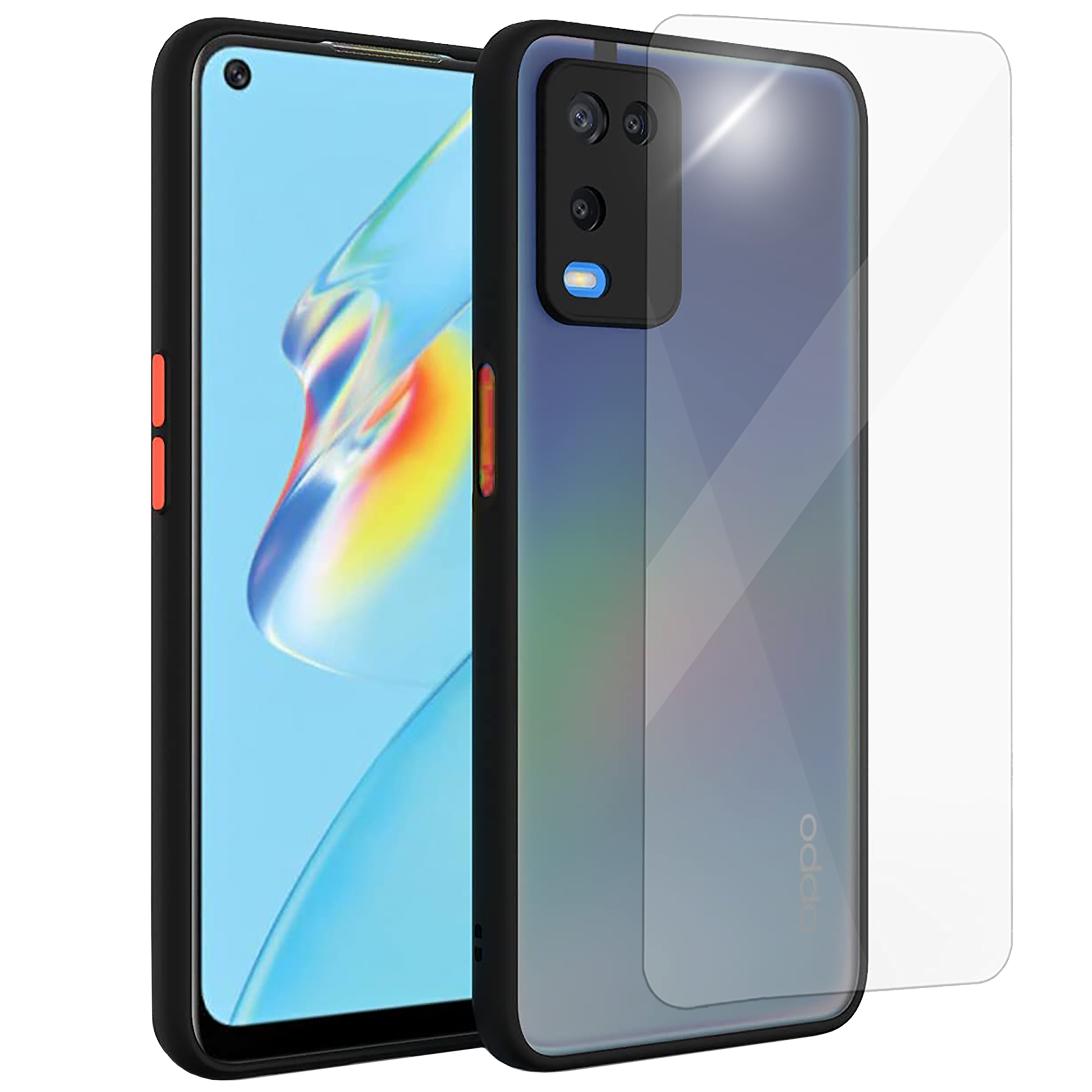 ARROW Camera Duplex Screen Protector & Polycarbonate Back Cover Combo for oppo A54 (Anti Scratch Design, Black)