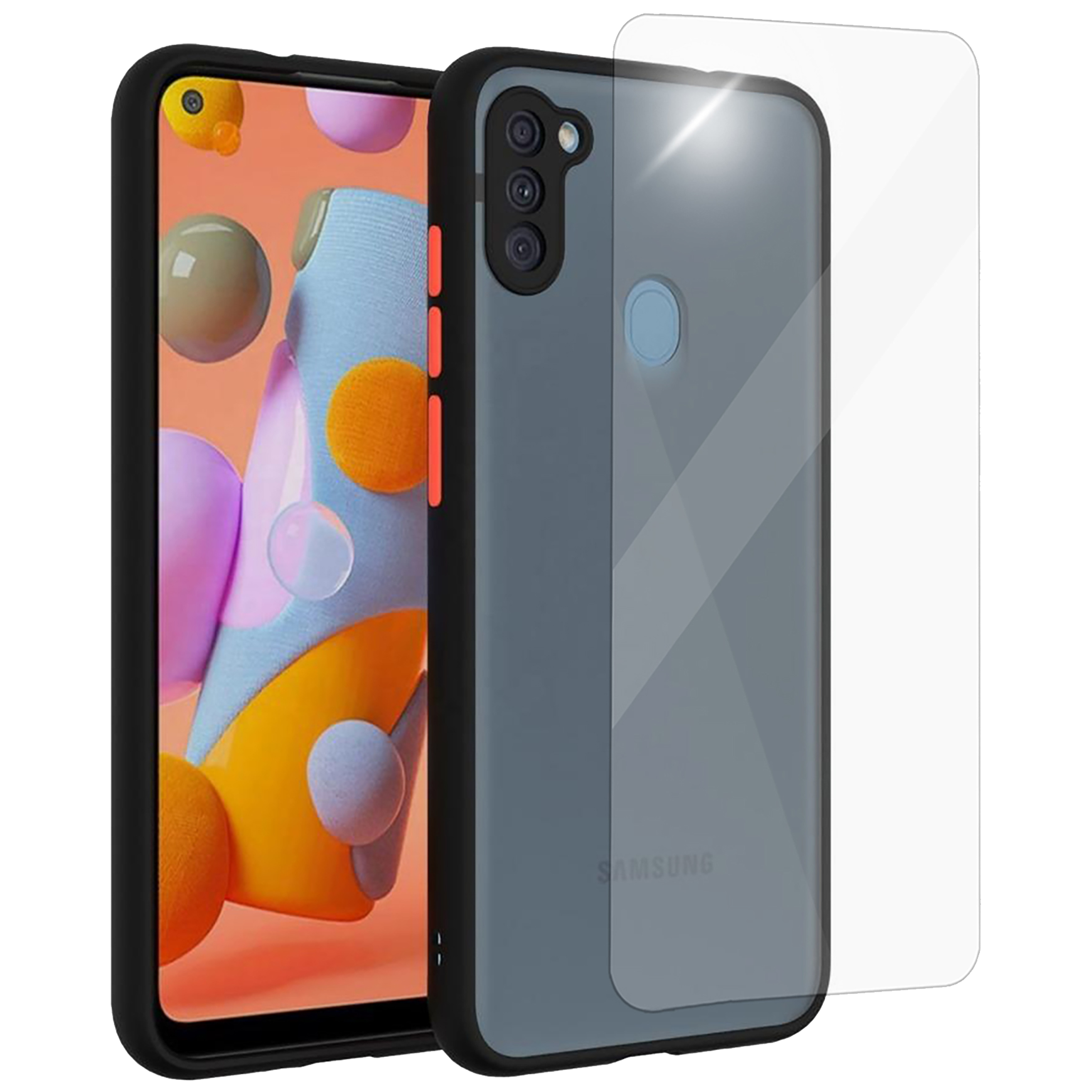 ARROW Camera Duplex Screen Protector & Polycarbonate Back Cover Combo for SAMSUNG M11 (Anti Scratch Design, Black)