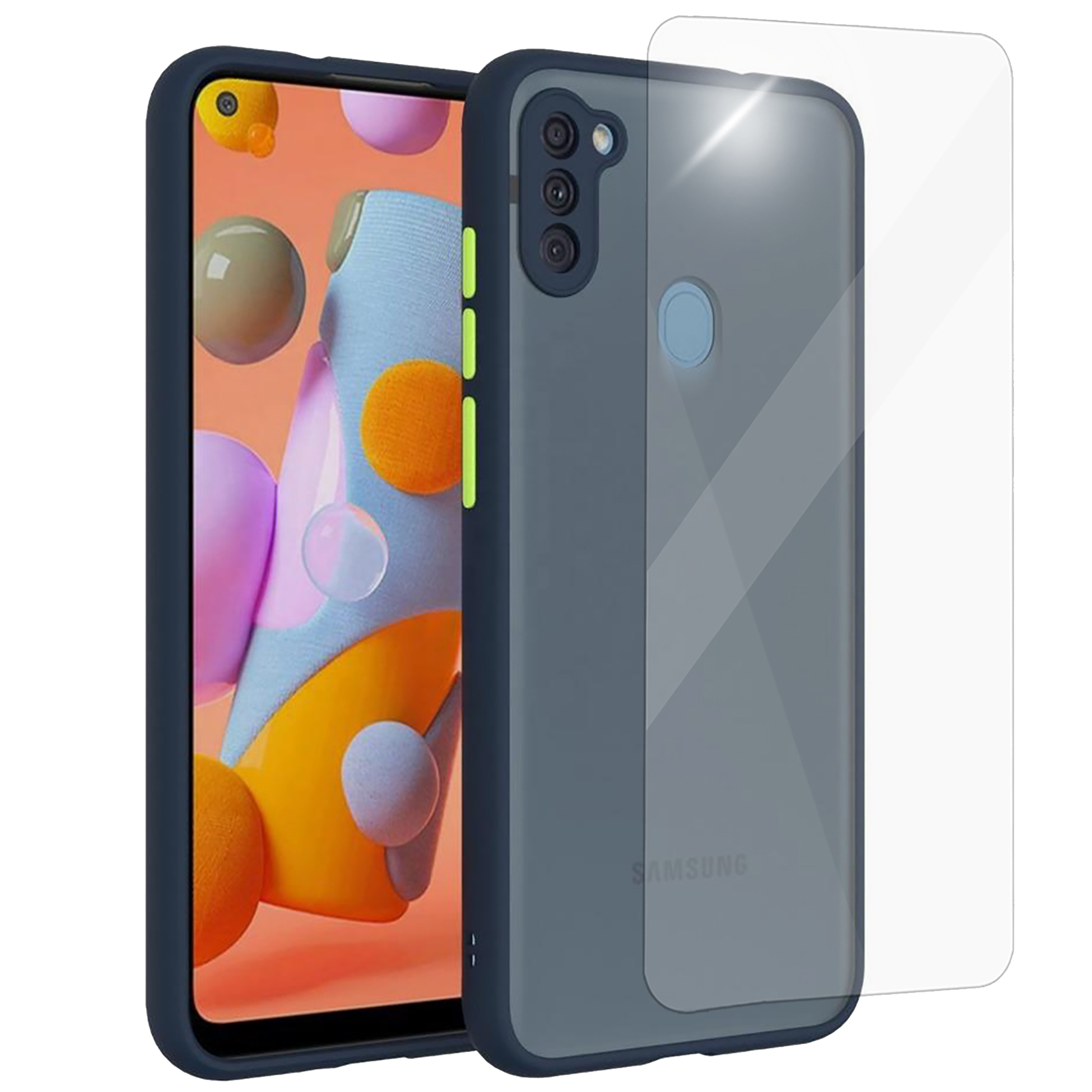 ARROW Camera Duplex Screen Protector & Polycarbonate Back Cover Combo for SAMSUNG M11 (Anti Scratch Design, Blue)