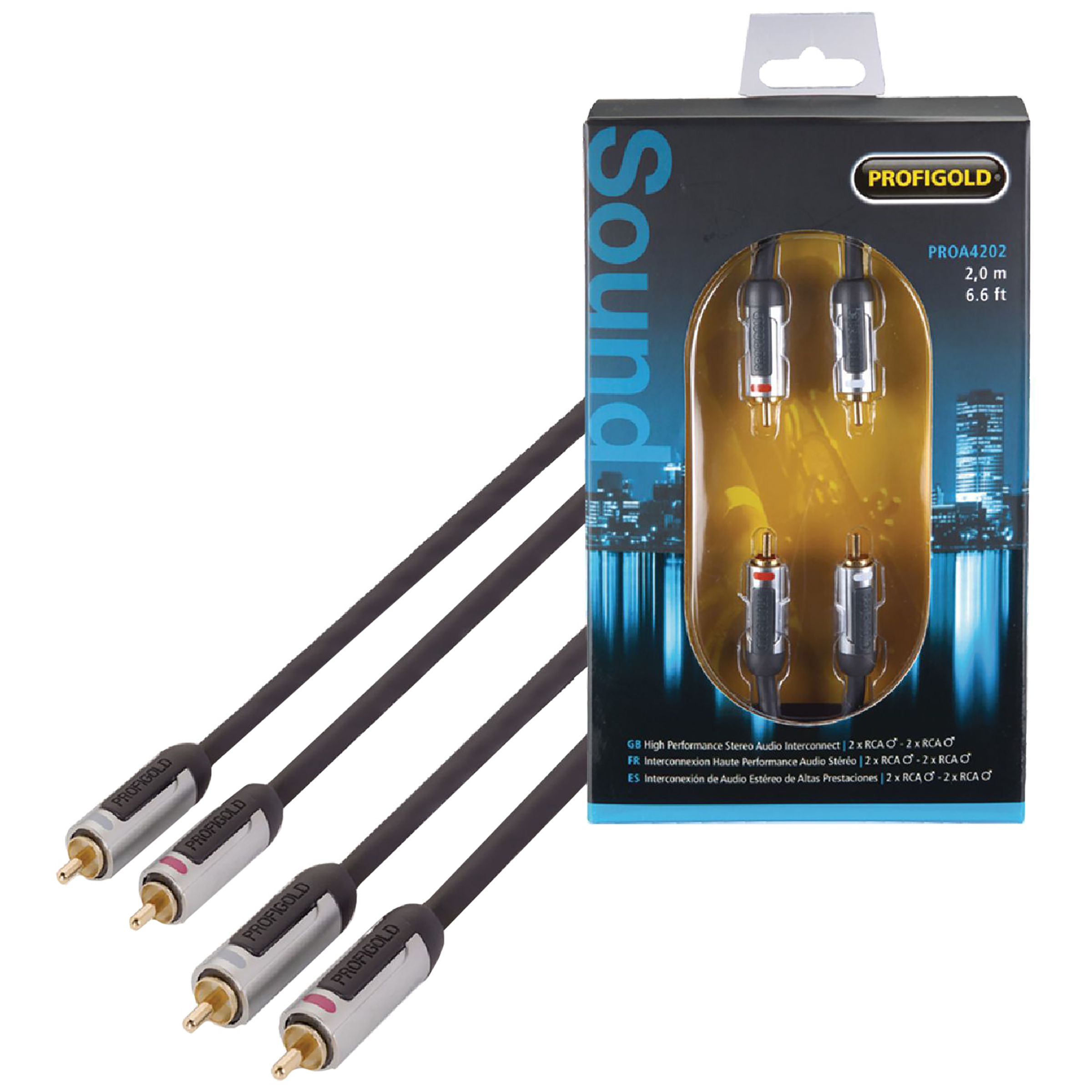 PROFIGOLD 2 meter RCA to RCA Audio Cable (Multiple Cable Shielding, PROA4202, Anthracite)