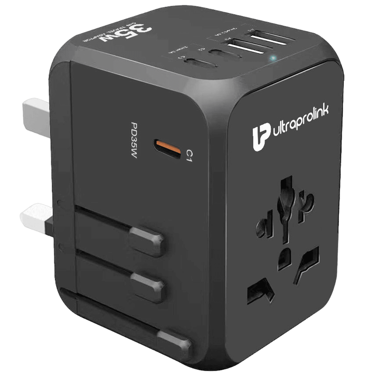 ultraprolink Travel Mate PD35 3 Plugs Travel Adapter (Worldwide Connectivity, UM1187, Black)