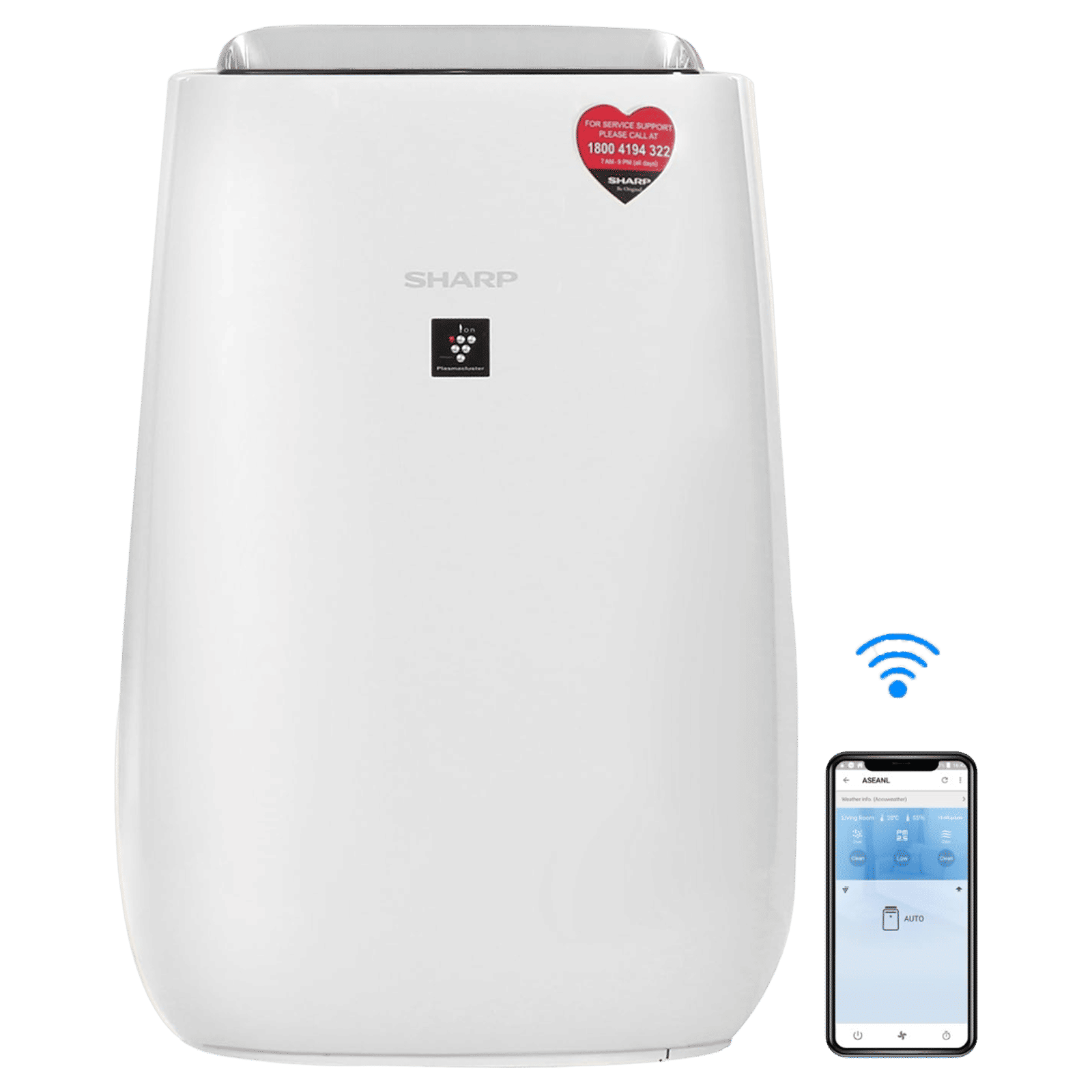 SHARP FP-J52M-W Smart Air Purifier with Remote Operation Capability (Plasmacluster Technology, White)