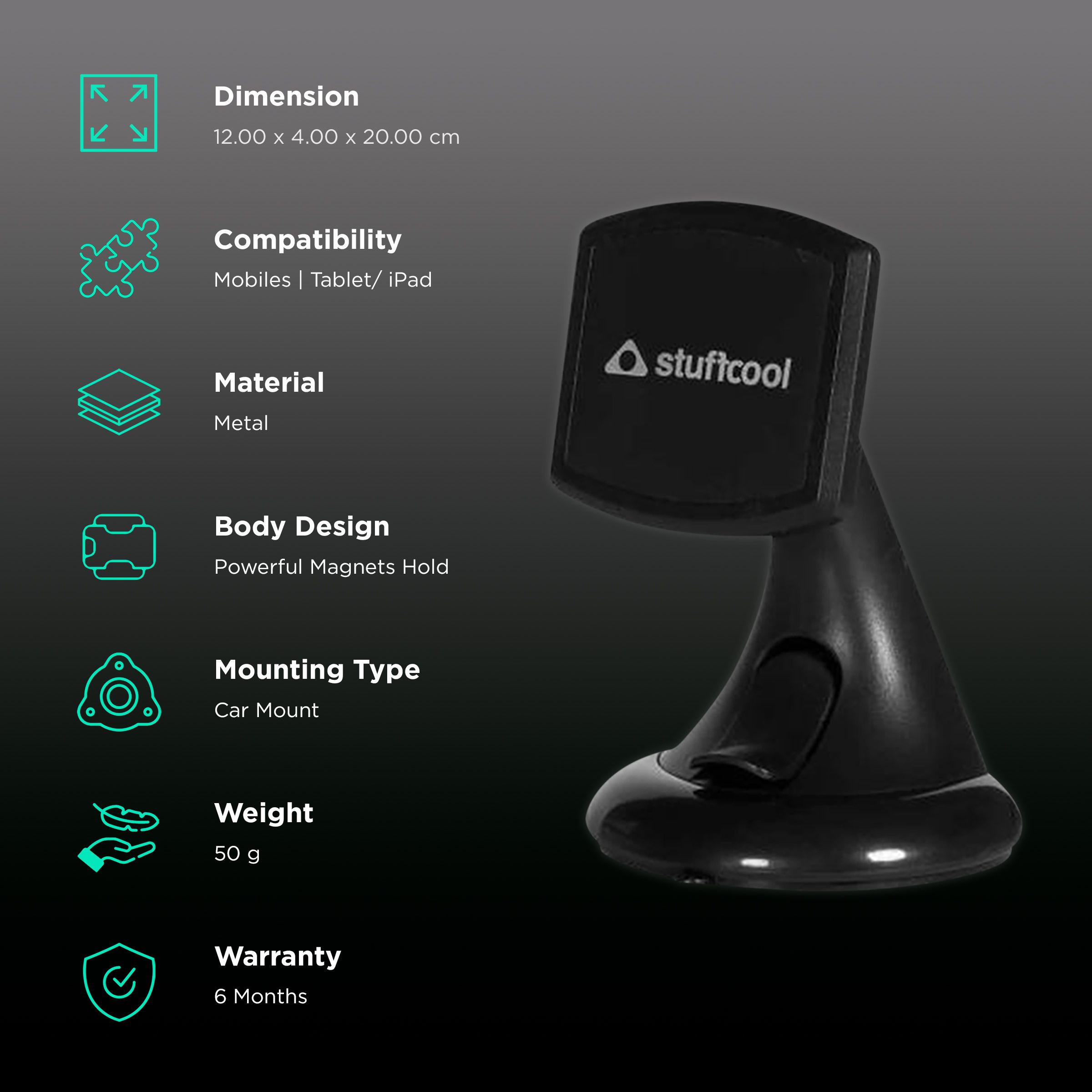 stuffcool Mag Hold Car Mount for Mobile (Cradle Free Design, Black)