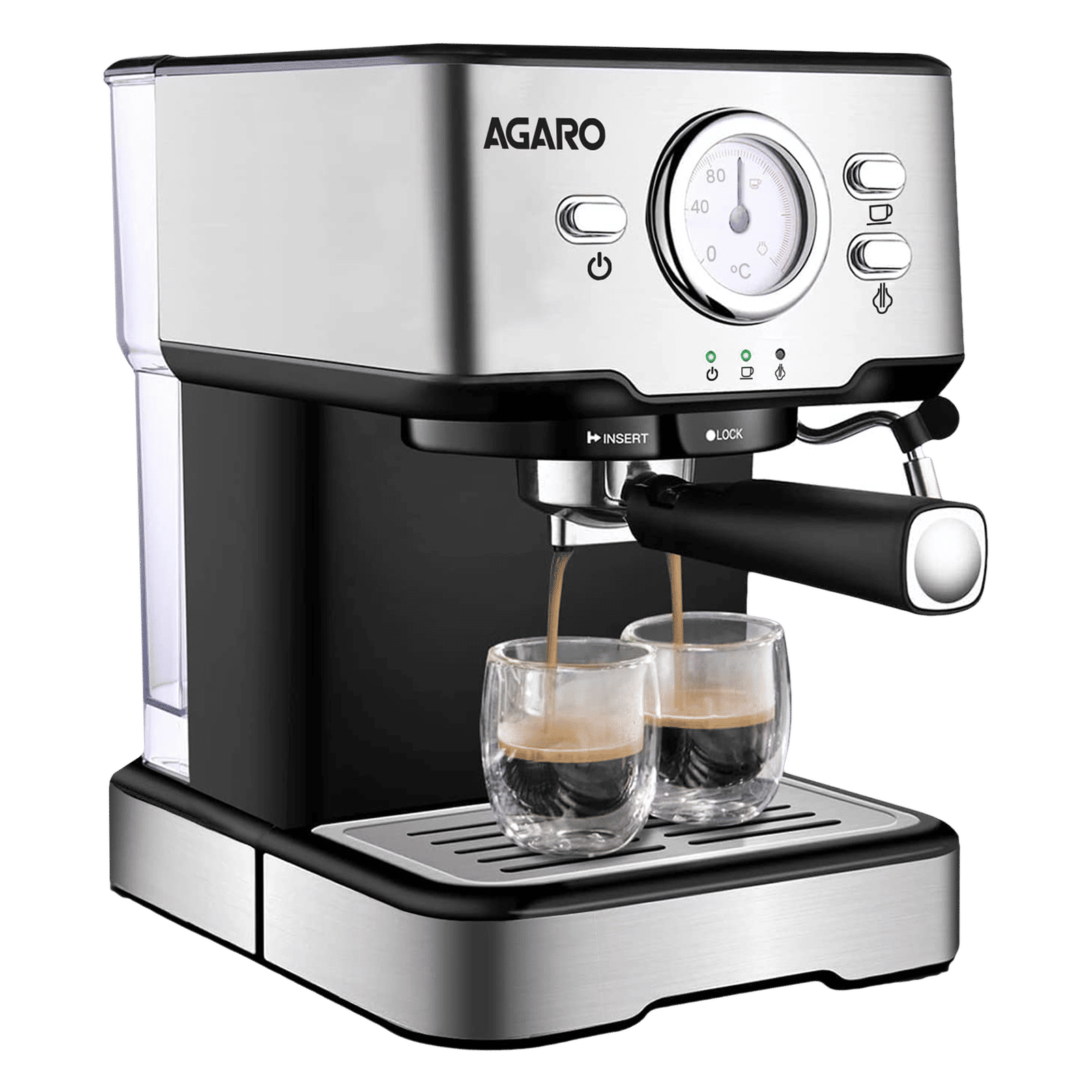 AGARO Imperial 1100 Watt Cups Automatic Cappuccino Espresso Coffee  Maker with Analog Dial Thermometer (Silver)