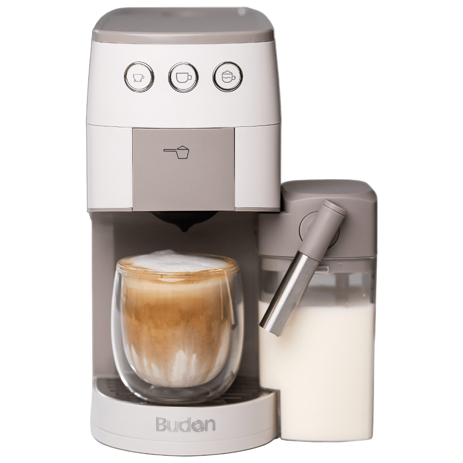 Budan BUDEM096 1450 Watt 5 Cups Manual Cappuccino, Latte & Espresso Coffee Maker with Integrated Milk Container (Grey)