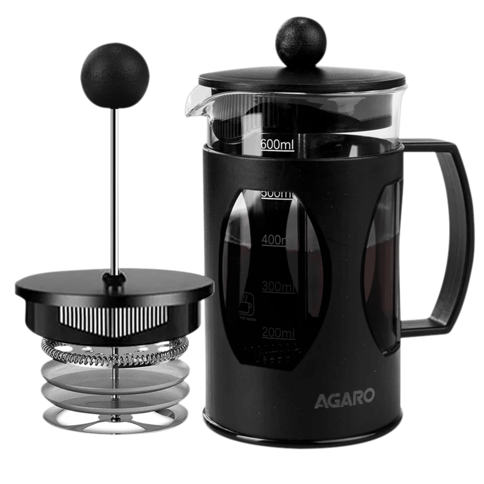 AGARO Elite Manual French Press Coffee & Tea Maker with 4 Level Filtration System (Black)