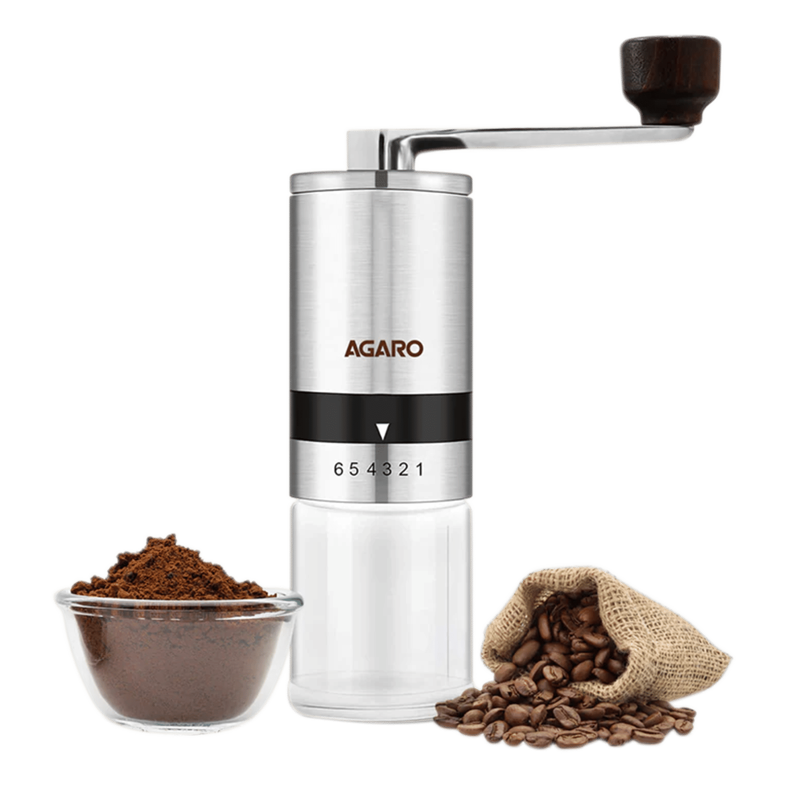 AGARO Elite Manual Espresso & Drip Coffee Grinder with 6 Preset Adjustable Settings (Silver)