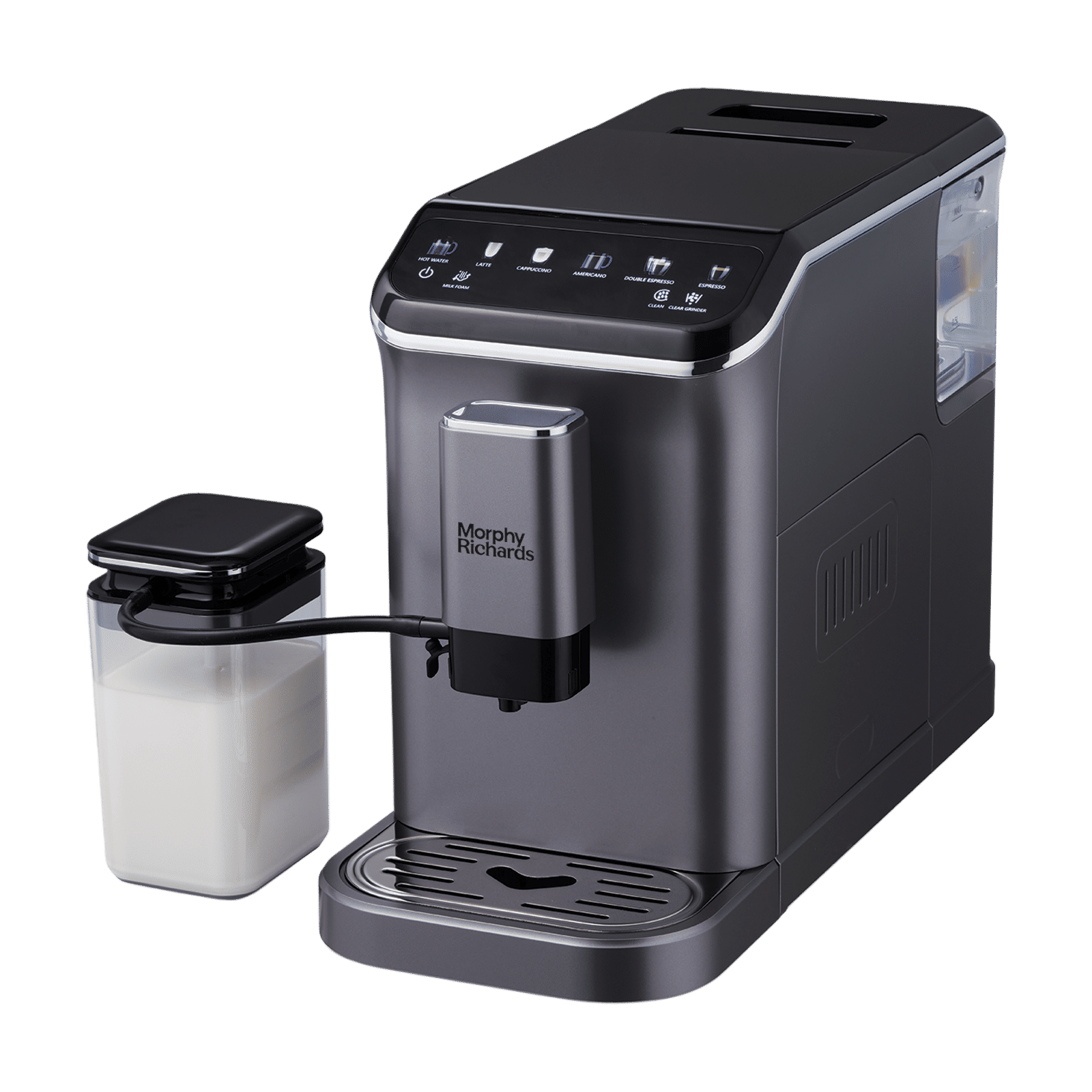 morphy richards Cafe Artisan 1350 Watt Automatic Espresso, Cappuccino & Latte Coffee Maker with In-built Milk Frothing System (Black & Titanium)