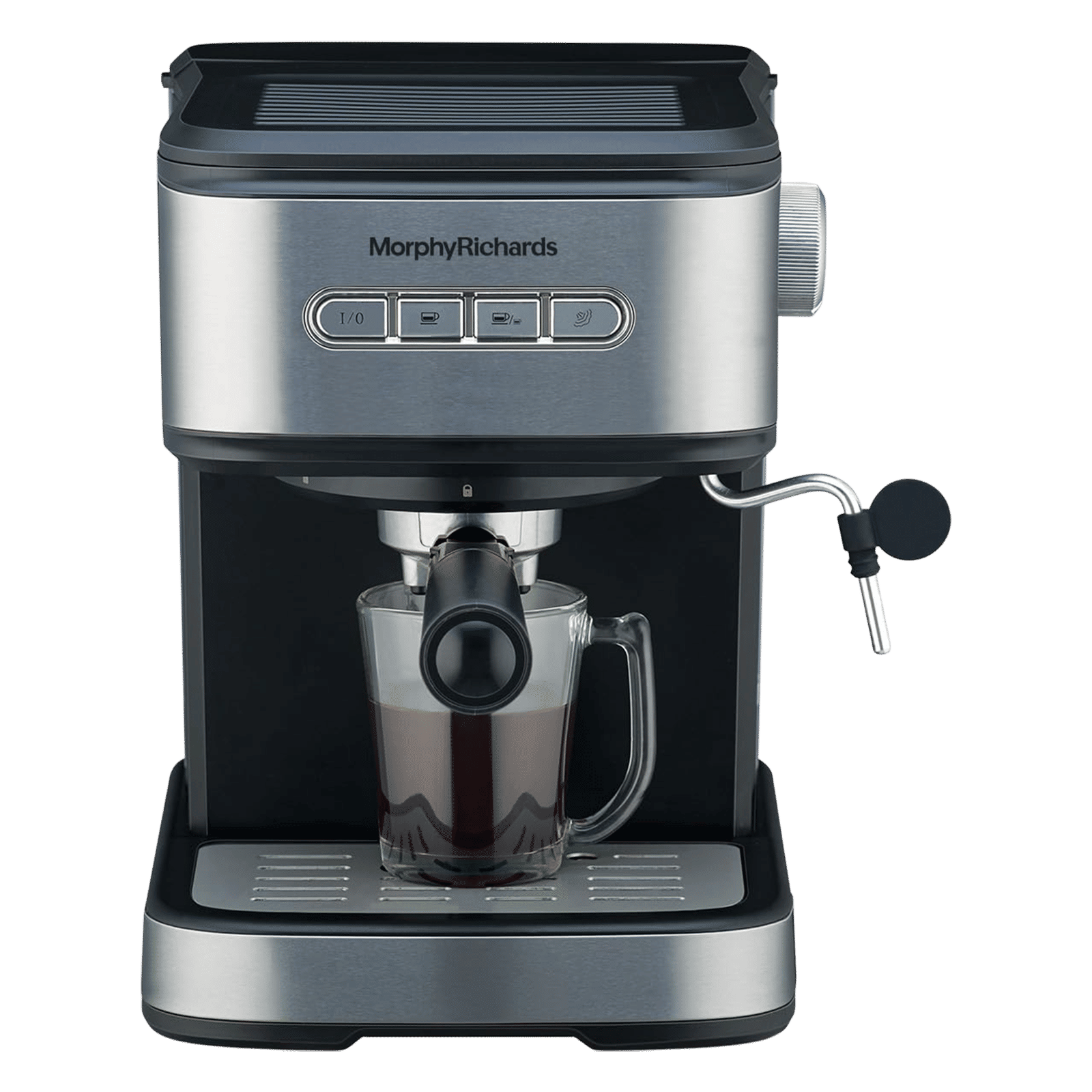 morphy richards Impresso 1100 Watt 3 Cups Manual Espresso Coffee Maker with Milk Frother (Black & Steel)
