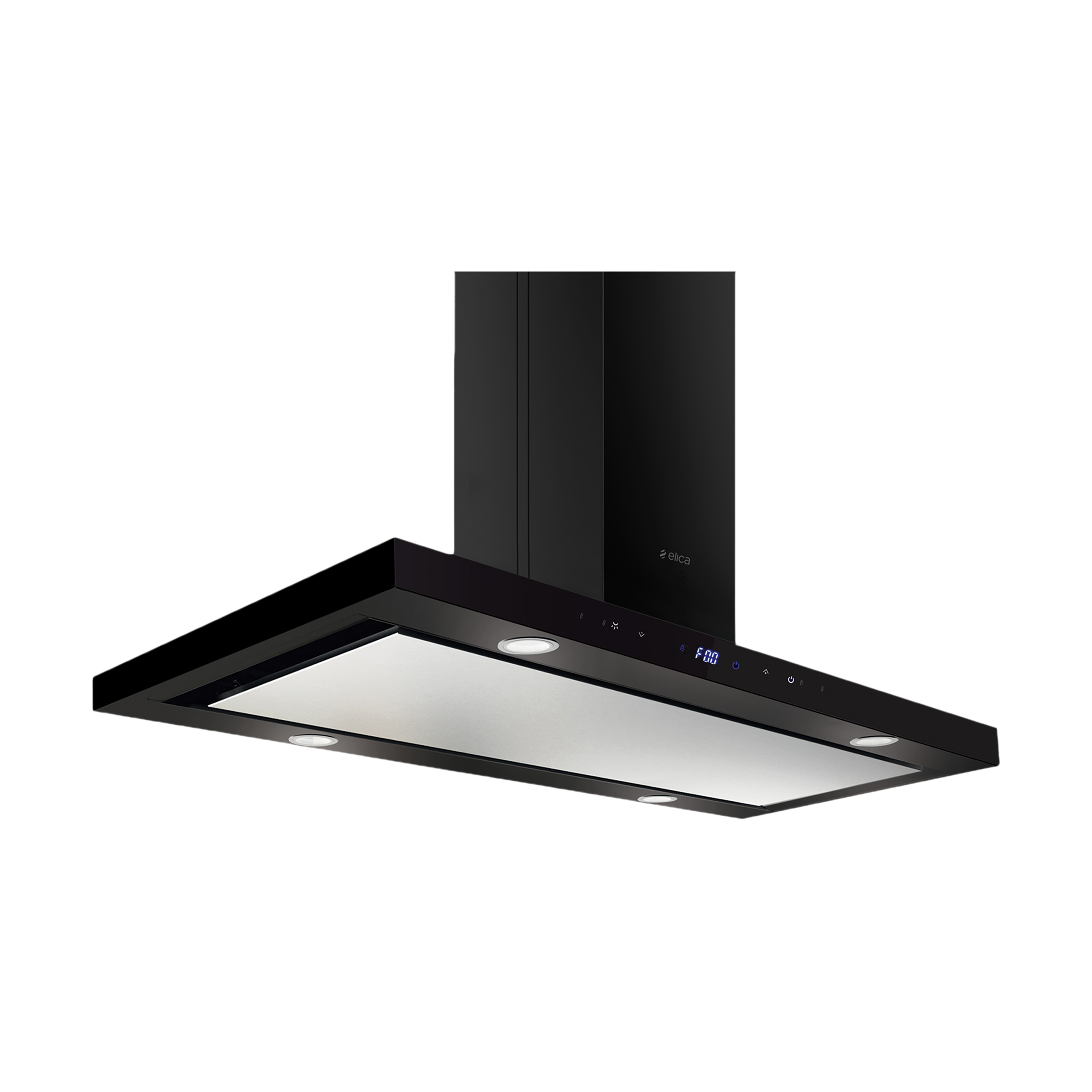 elica ISMART SPOT H4 EDS ISLAND LTW 90 NERO 90cm Ducted Ceiling Mounted Chimney with Touch Control Panel (Black)