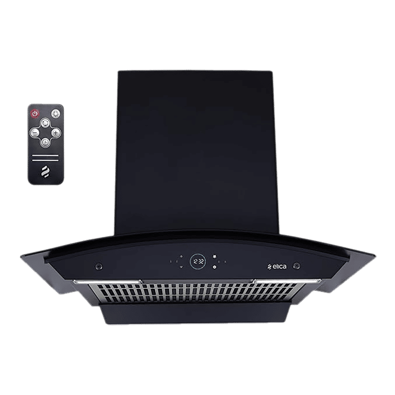 elica ISMART GLACE FL HAC 60 LTW NERO 60cm 1425m3/hr Ducted Auto Clean Wall Mounted Chimney with Motion Sensor Control (Black)