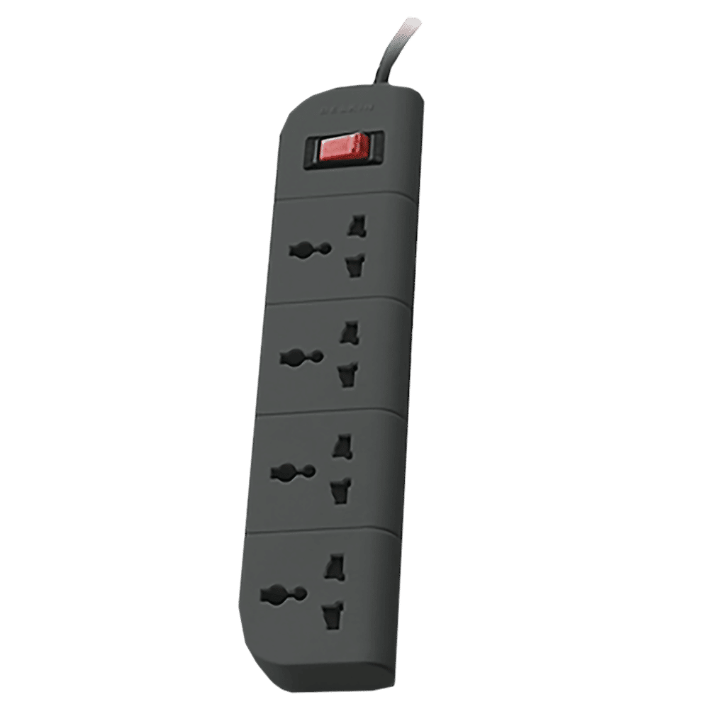 belkin Economy Series 6 Amps 4 Sockets Surge Protector with Individual Switch (1.5 Meters, Heavy Duty Cable Overload Protection, F9E400ZB, Grey)