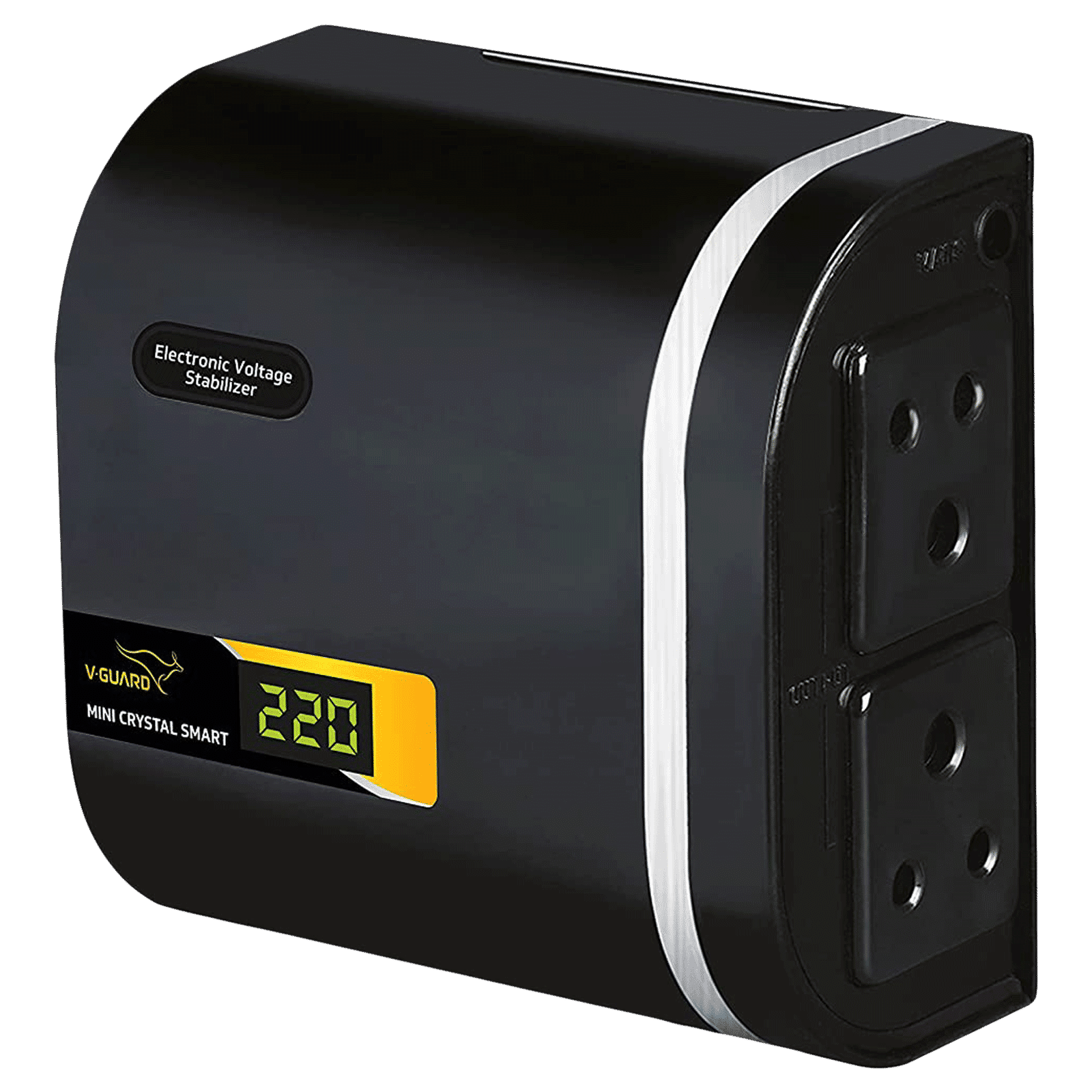 V-GUARD Mini Crystal Smart 1.3 Amps Voltage Stabilizer For 32 Inch Television (90-290VAC, Short Circuit Protection, Black)
