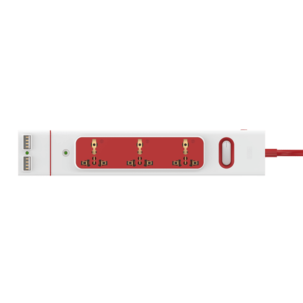 GM Lemoid 2.1 Amps 3 Sockets Surge Protector with Individual Switch (2 Meters, LED indicator, 3258, White & Red)