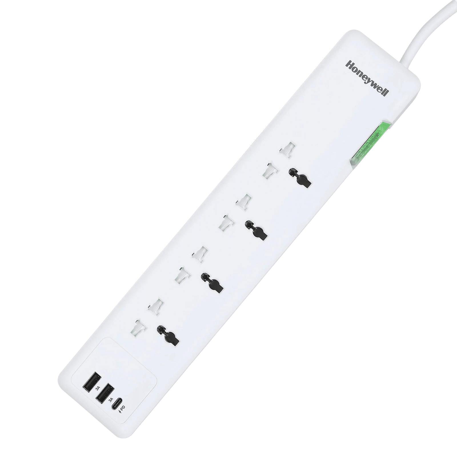 Honeywell PD20W 12000 Amps 4 Sockets Surge Protector (1.5 Meters, Child Lock Safety Shutter, HC000019, White)