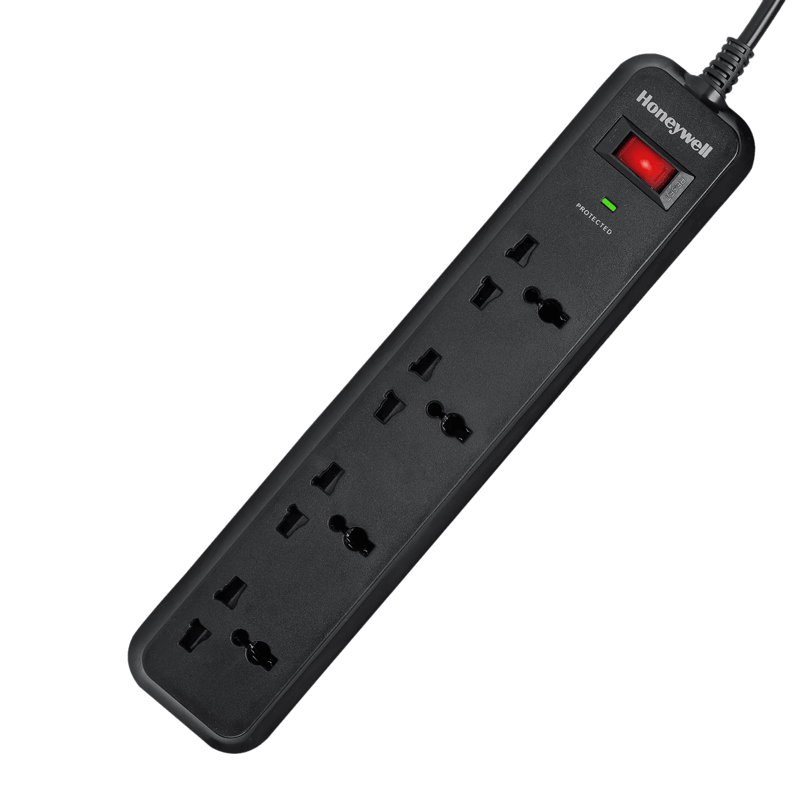 Honeywell 15000 Amps 4 Sockets Surge Protector (2 Meters, Child Lock Safety Shutter, HC000008, Black)