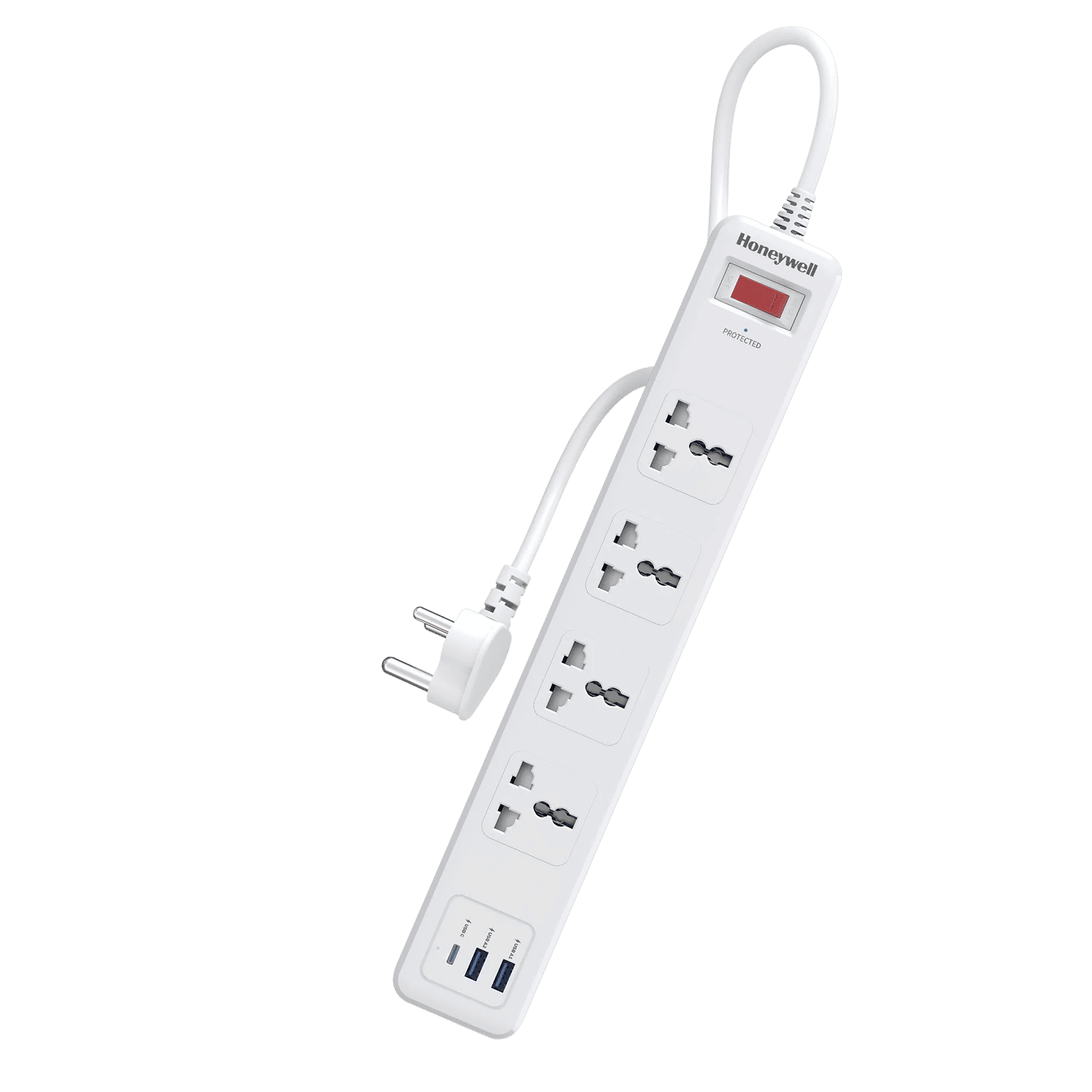 Honeywell 13500 Amps 4 Sockets Surge Protector (1.8 Meters, Automatic Overload Protection, HC000045, White)