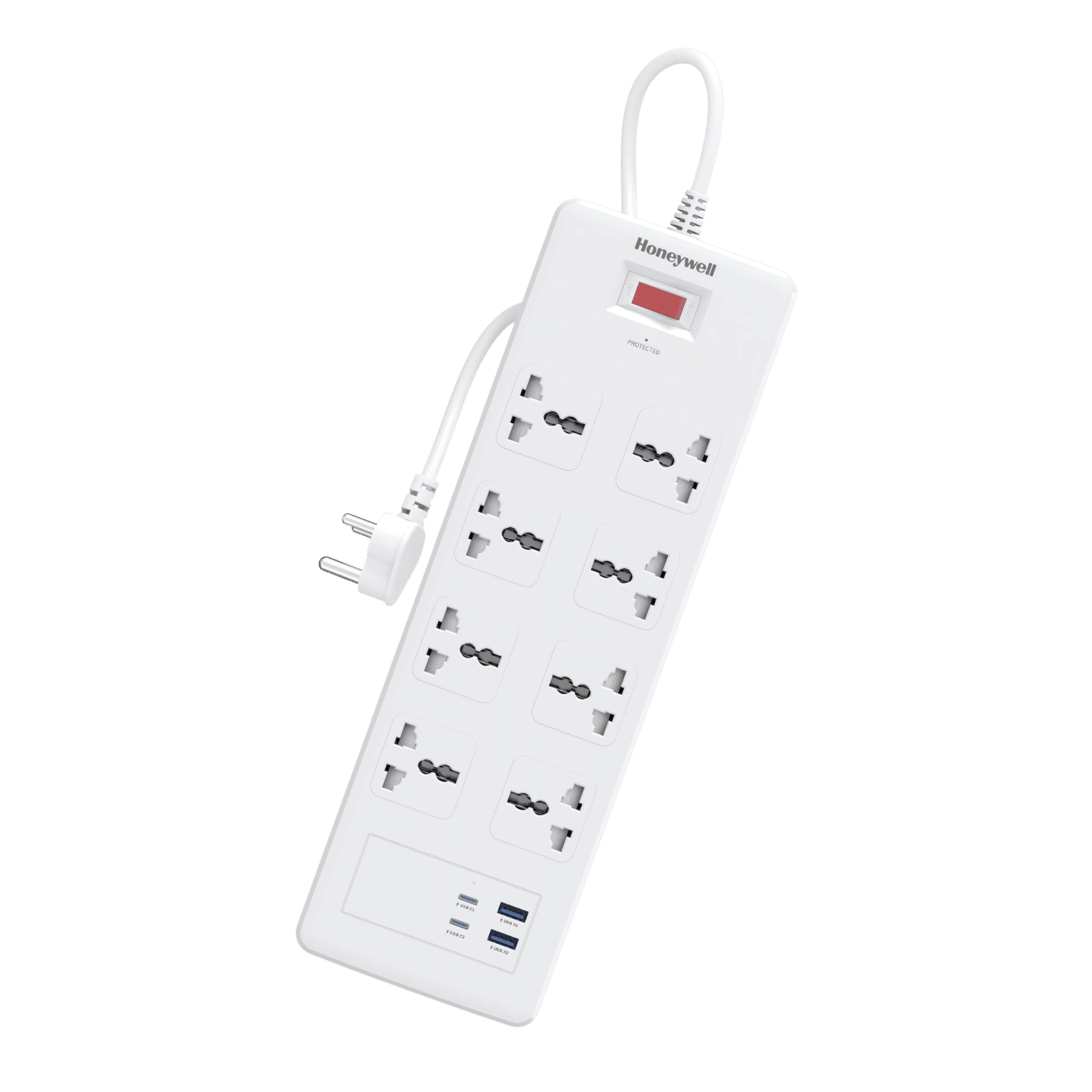 Honeywell 36000 Amps 8 Sockets Surge Protector (1.8 Meters, Automatic Overload Protection, HC000055, White)