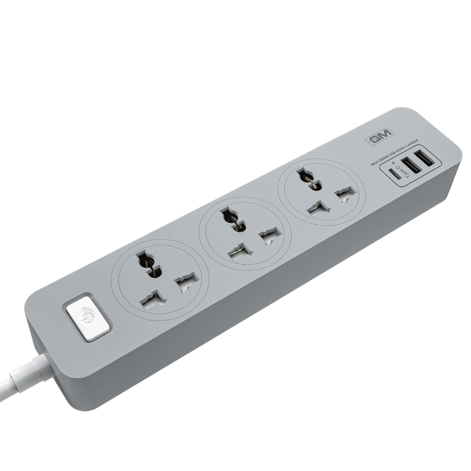GM Cuba 6 Amps 3 Sockets Surge Protector (1.8 Meters, GM 3341, White)