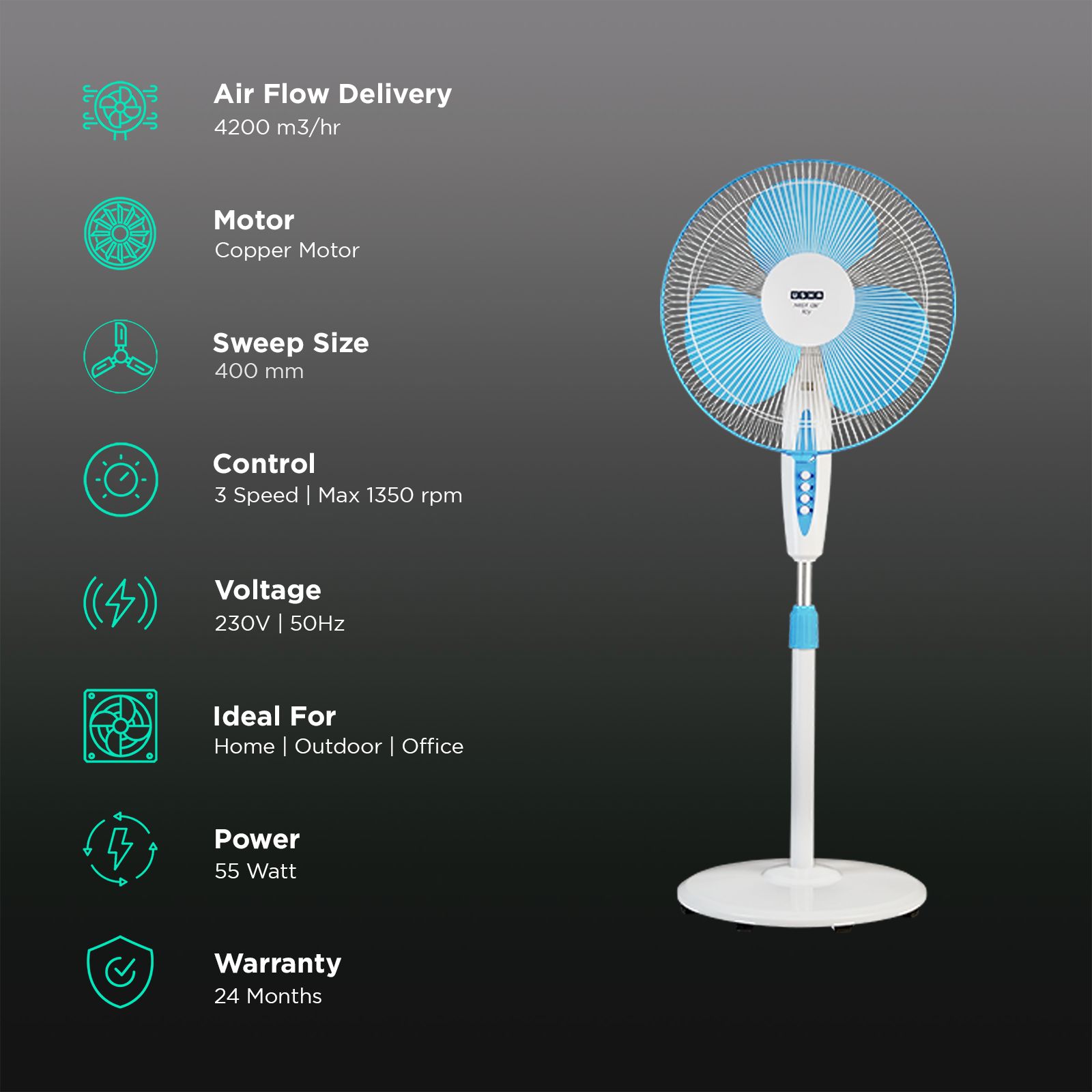 Usha WF 400MM Mist AIR FLO Dark Blue