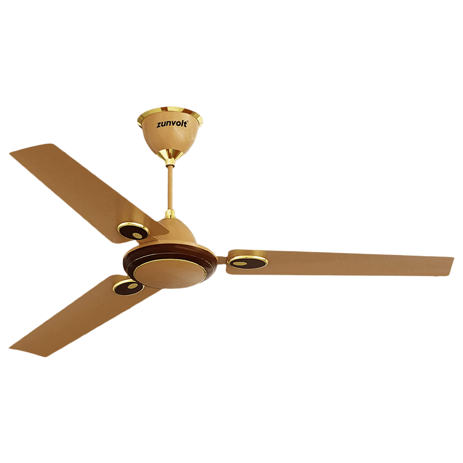 zunpulse Hera 1200mm 3 Blade High Speed Ceiling Fan (Double Ball Bearing, Golden & Brown)