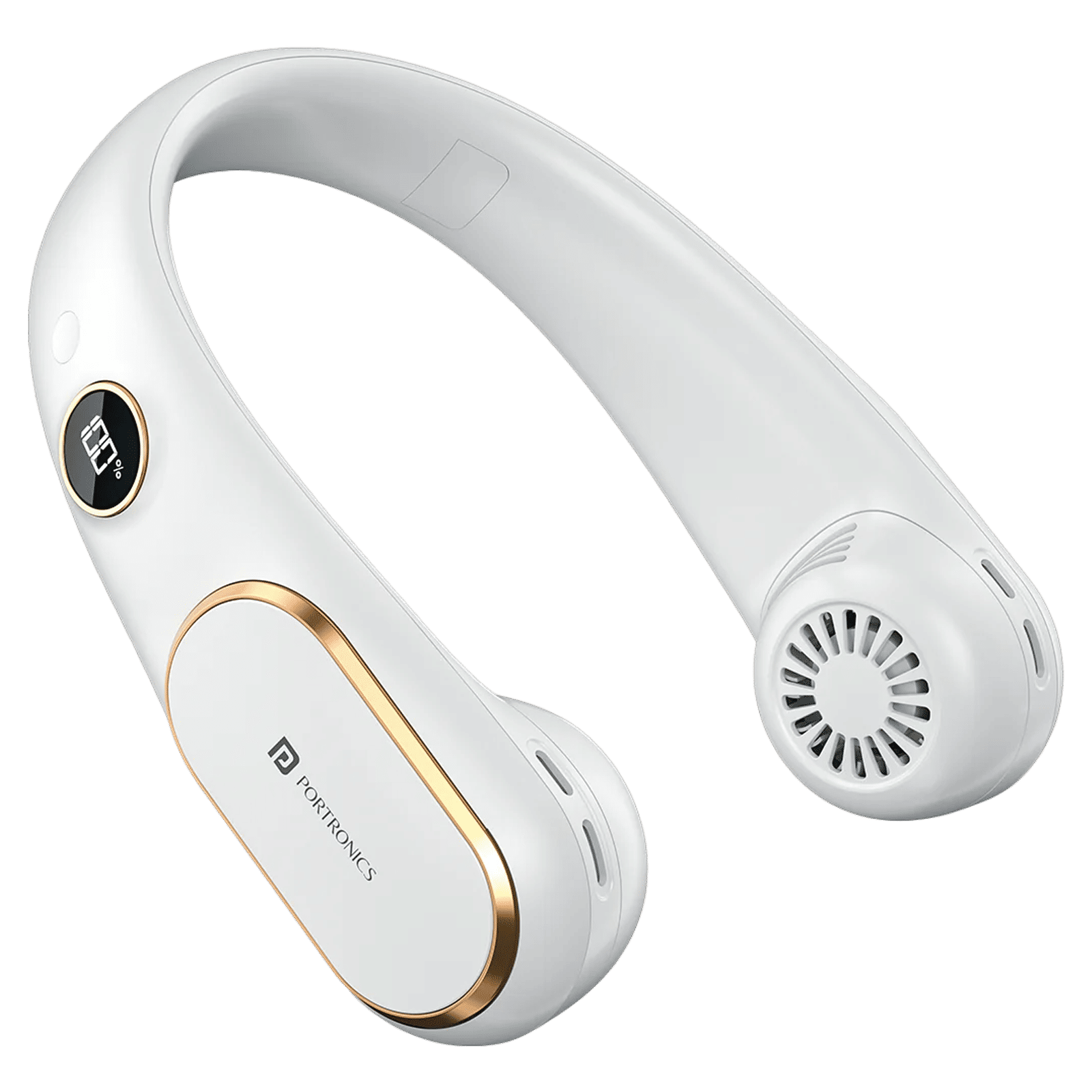 PORTRONICS Go Breeze Rechargeable Neck Fan with 2400 mAh Battery (Intelligent Digital Display, White)