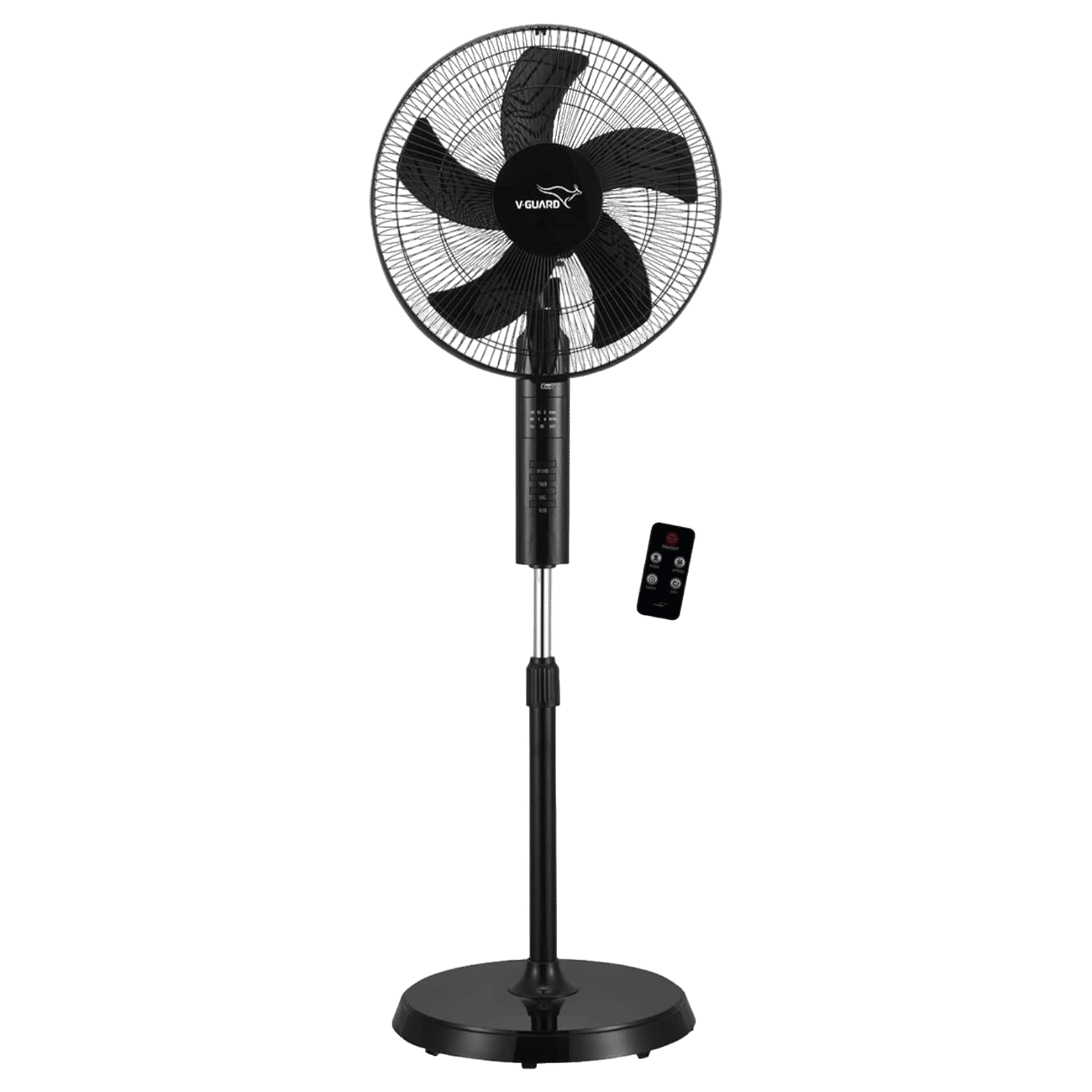 V-GUARD Esfera 400mm 5 Blade Pedestal Fan with Remote (In-built Safety Shutter, Black)