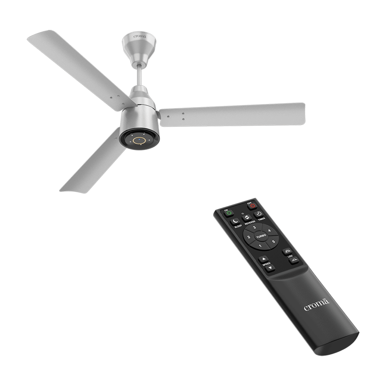Croma AF2096 5 Star 1200mm 3 Blade BLDC Motor Ceiling Fan with Remote (LED Indicator, Silver Mist)