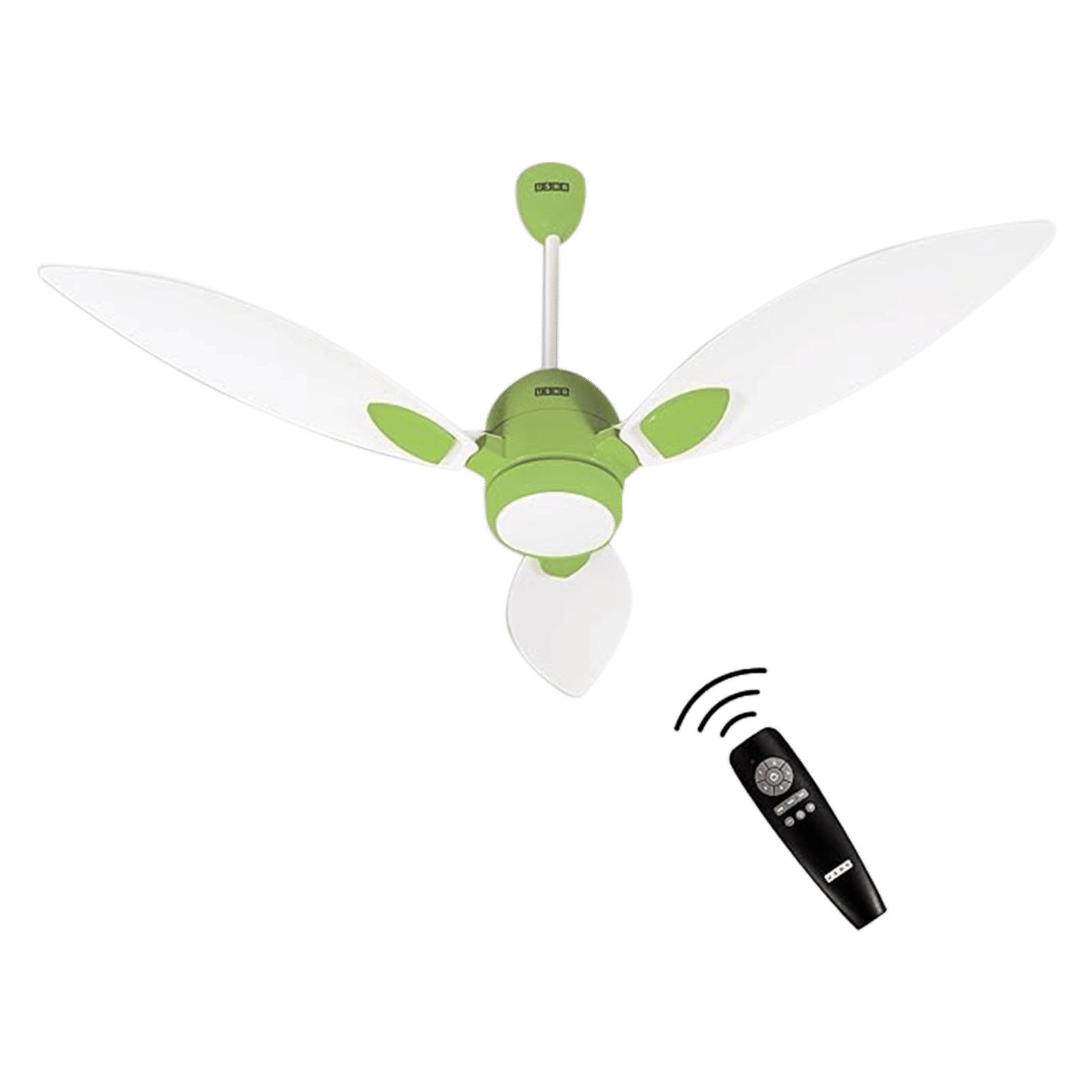 Usha Bloom Sunspire Glow 5 Star 1200mm 3 Blade BLDC Motor Technology Ceiling Fan with Remote (LED Underlight, White & Light Green)