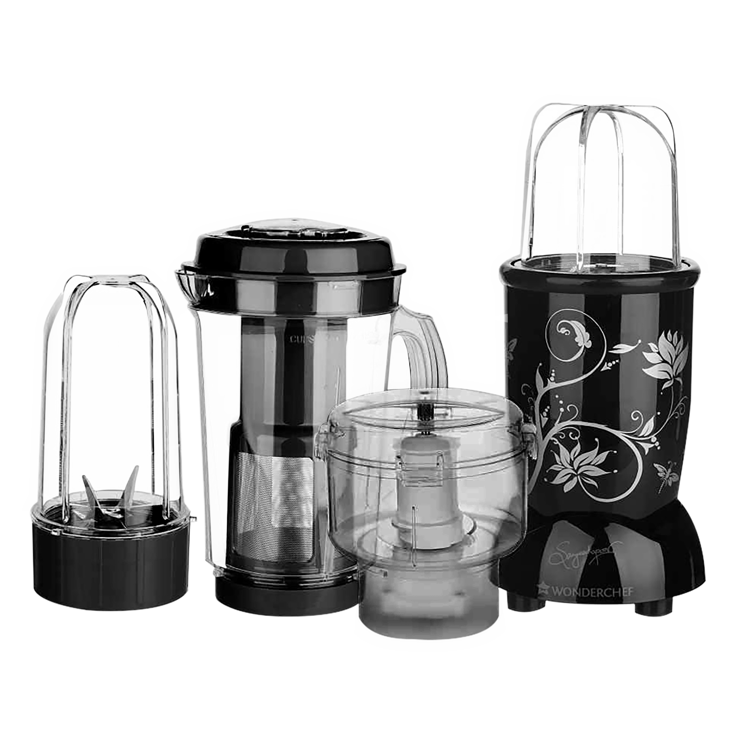 Wonderchef Nutri-Blend 500 Watt 4 Jars Juicer Mixer Grinder (22000 RPM, Hands-Free Operation, Black)