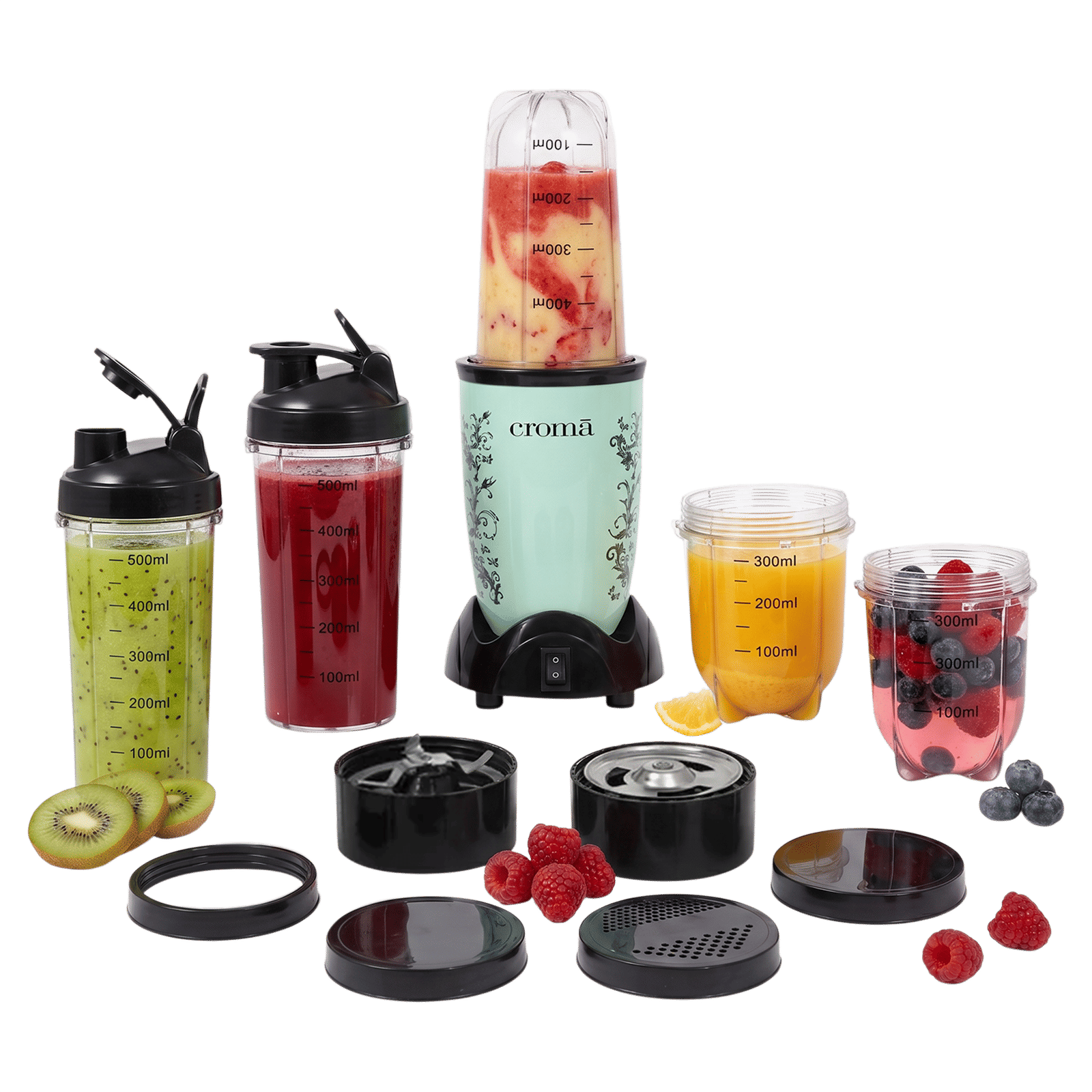 Croma Nutri 450 Watt 5 Jars Blender (21500 RPM, Overload Protection, Teal Green)