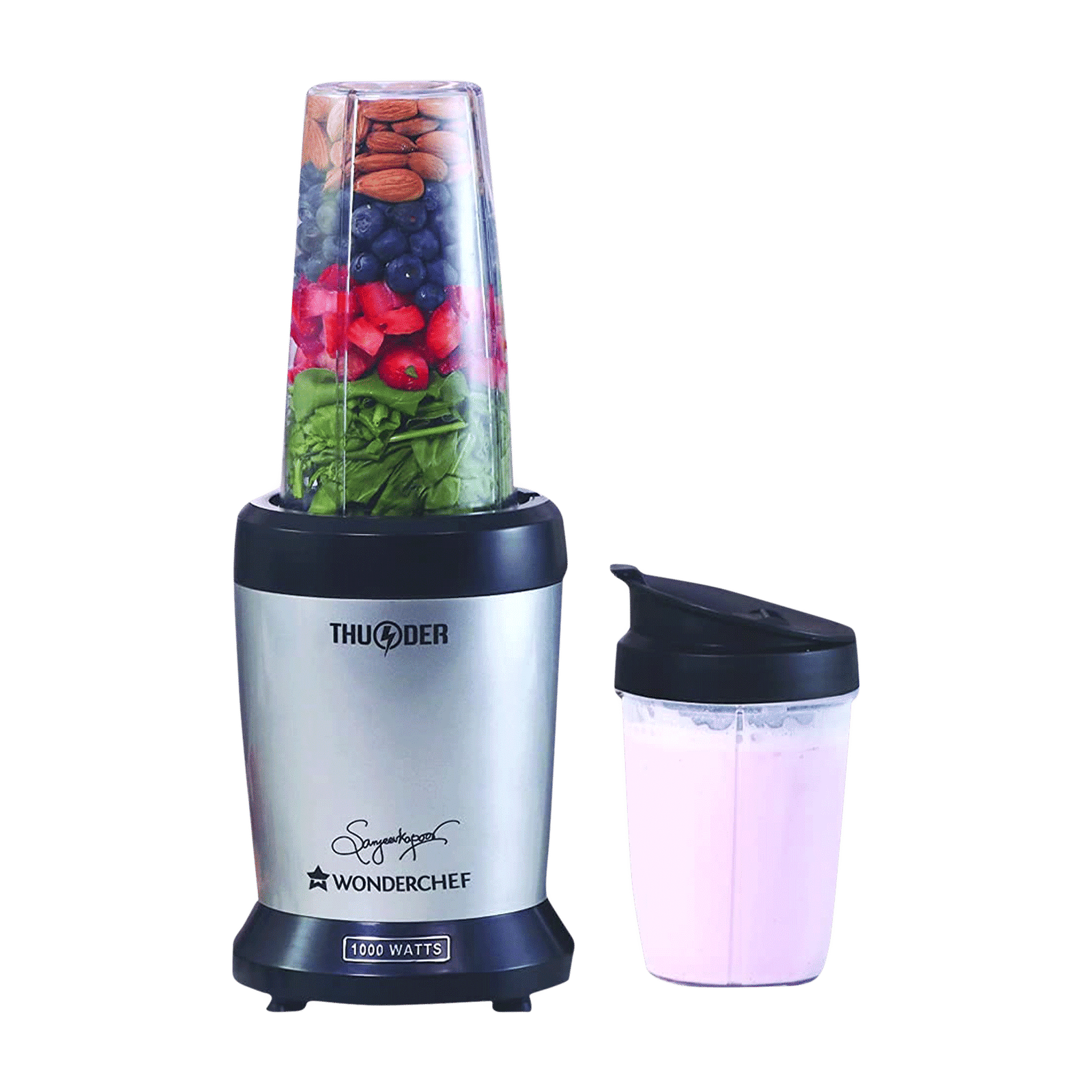 WONDERCHEF Nutri-Blend Thunder 1000 Watt 2 Jars Mixer Grinder Blender (22000 RPM, Compact Design, Black/Silver)