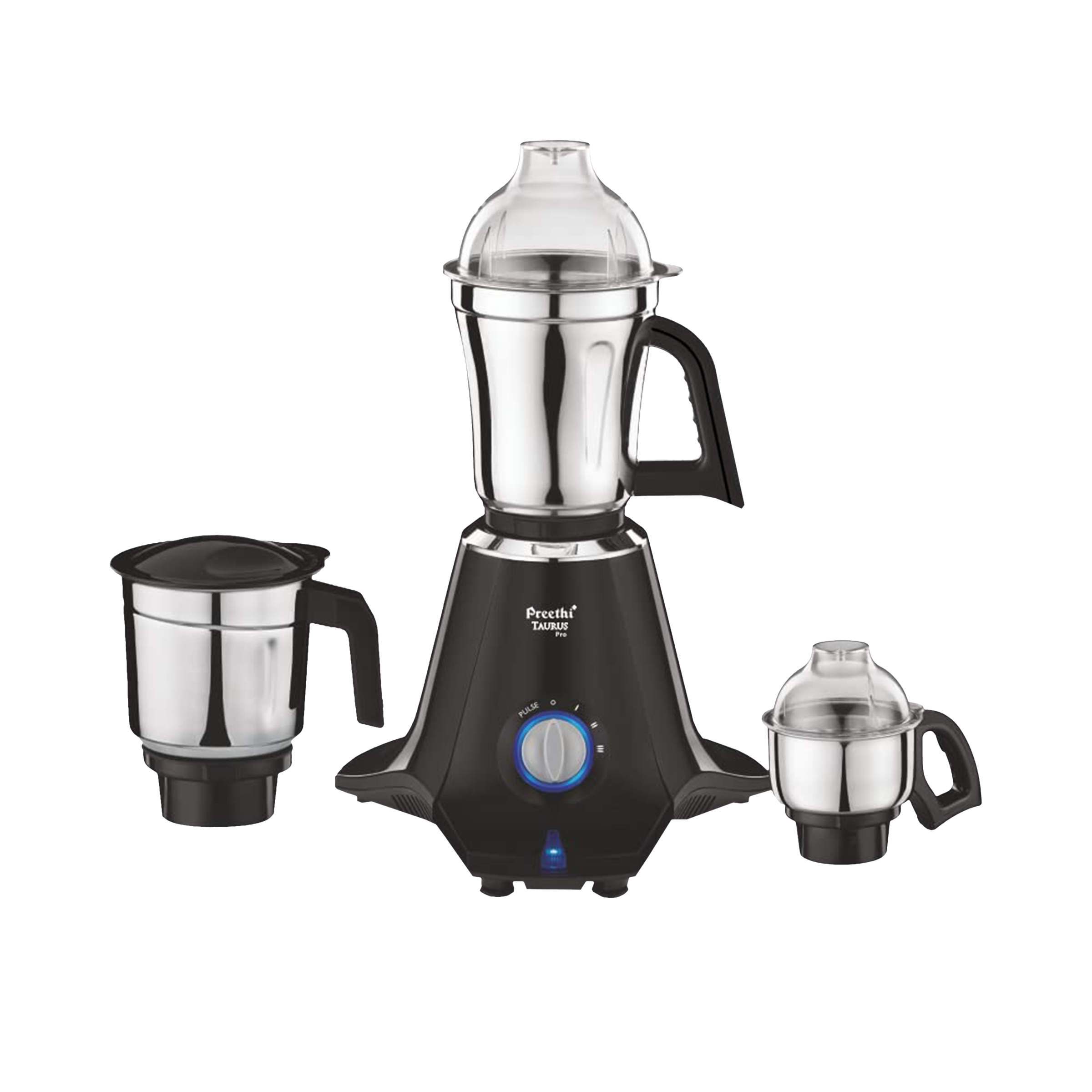 Preethi Taurus Pro 1000 Watt 3 Jars Mixer Grinder (19000 RPM, 3D Cooling System, Black/Blue)